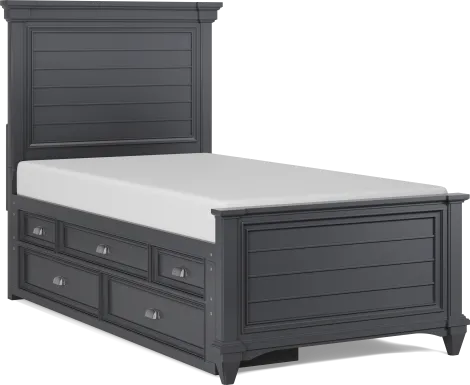 Kids Hilton Head Graphite Twin Panel Bed with Storage Side Rail