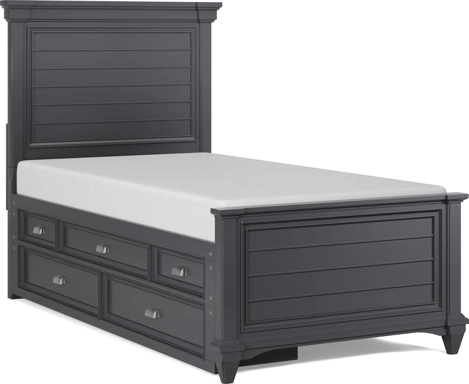 Kids Hilton Head Graphite Twin Panel Bed with Storage Side Rail - Image 1