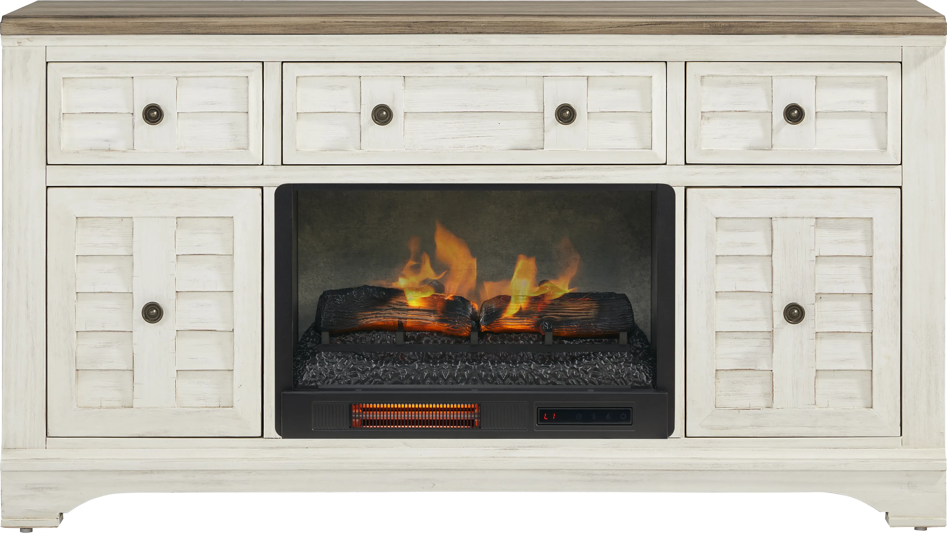 Edisto Bay White 64 in. Console with Electric Log Fireplace - Thumbnail - Image 1
