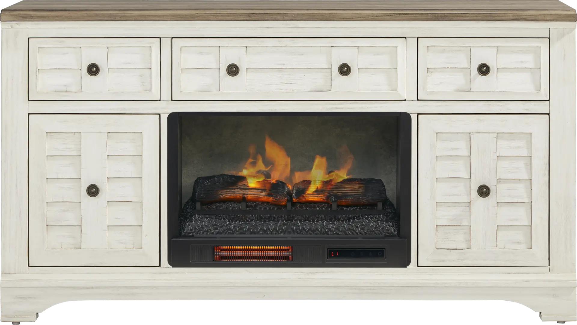 Edisto Bay White 64 in. Console with Electric Log Fireplace