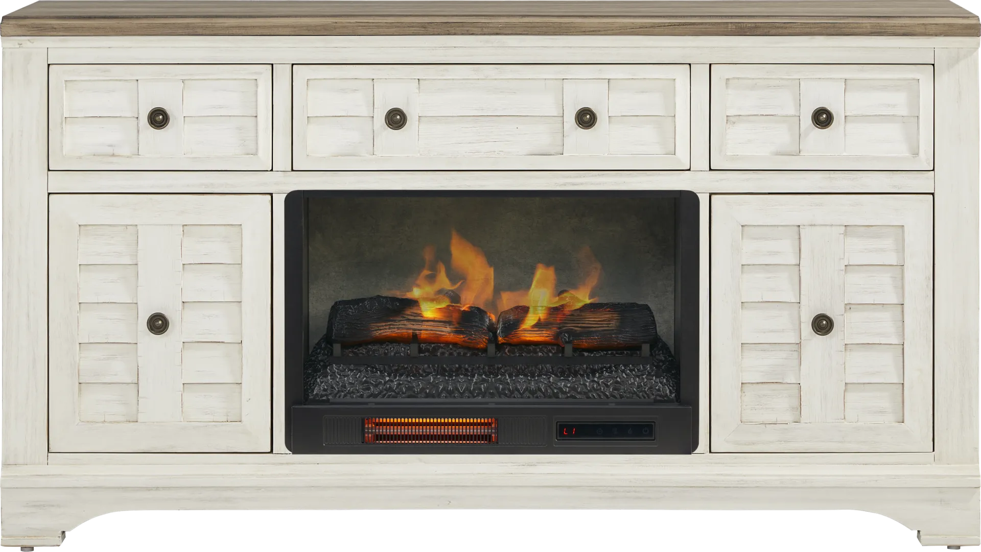 Edisto Bay White 64 in. Console with Electric Log Fireplace - Image 1
