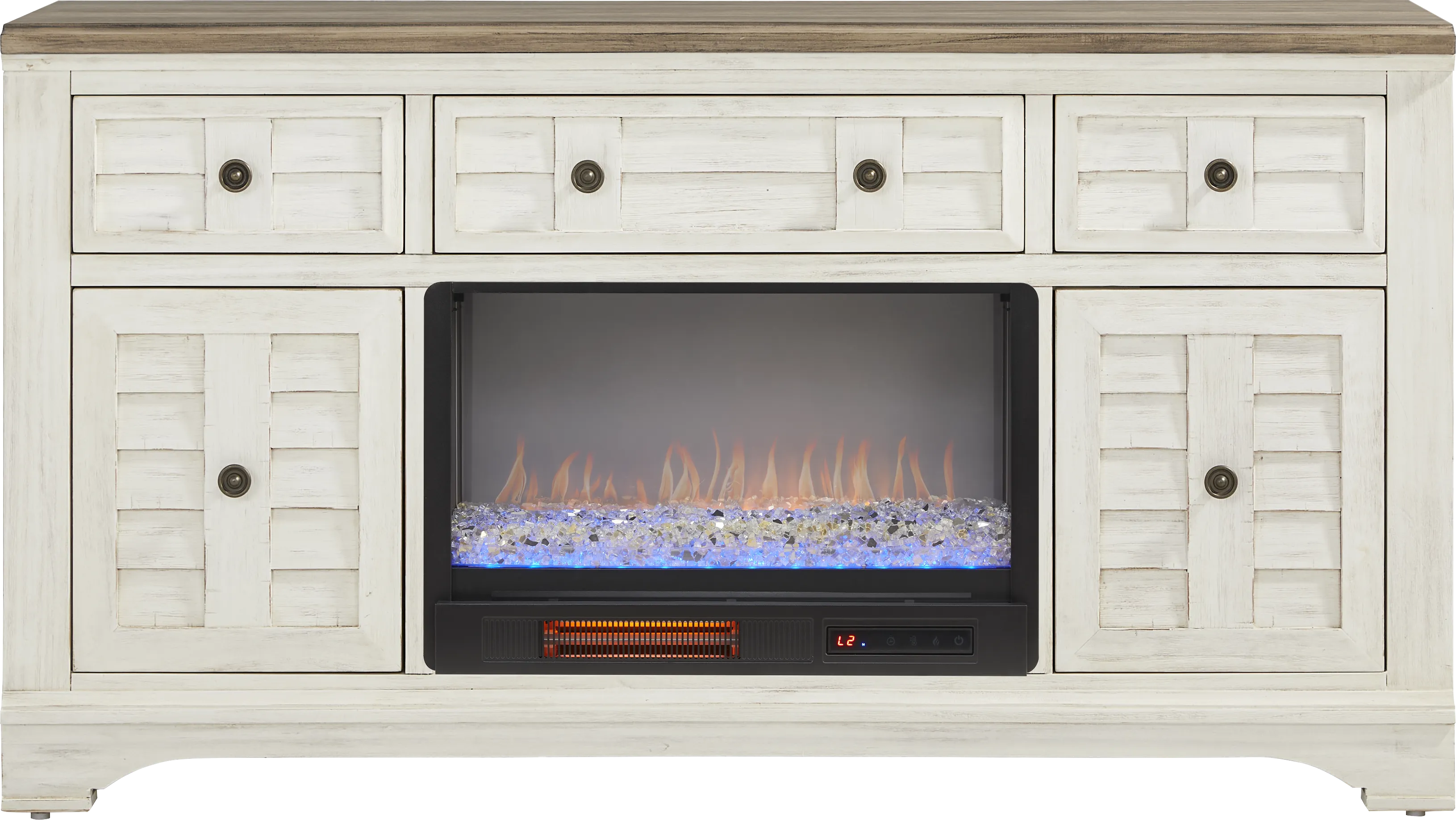 Edisto Bay White 64 in. Console with Electric Fireplace - Thumbnail - Image 1