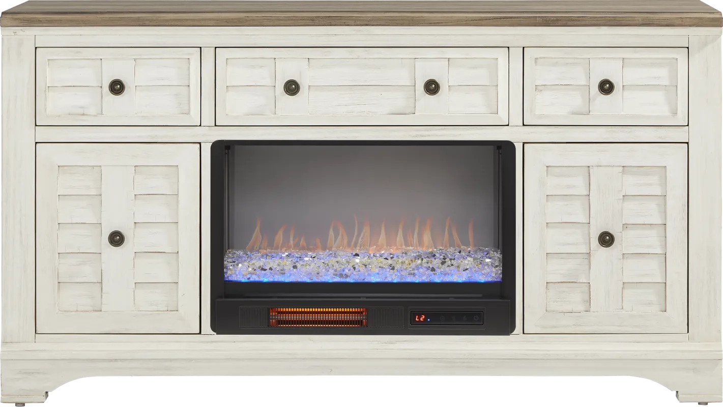 Edisto Bay White 64 in. Console with Electric Fireplace