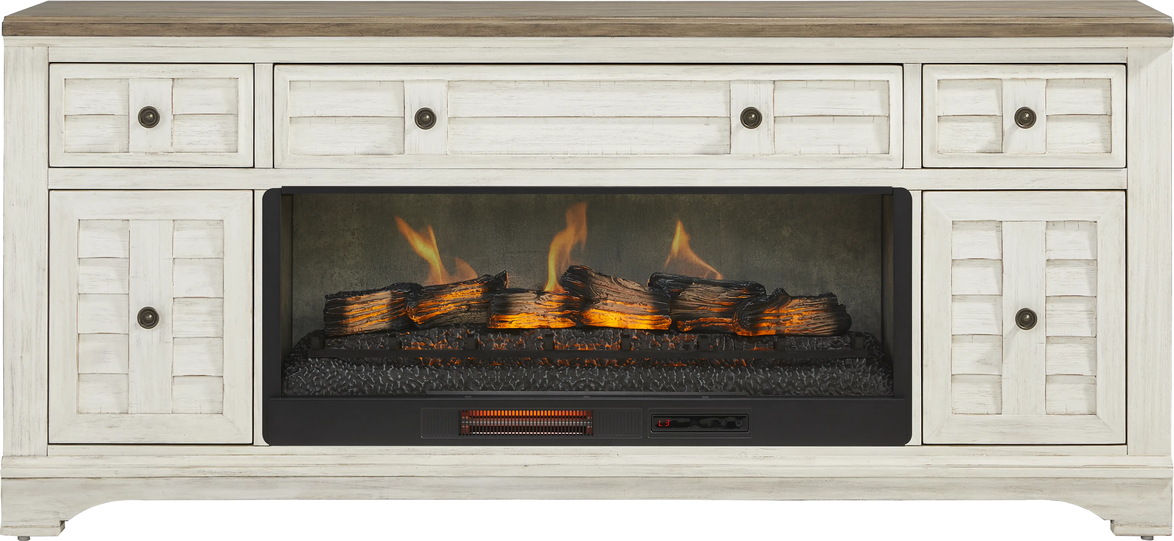 Edisto Bay White 78 in. Console with Electric Log Fireplace - Thumbnail - Image 1