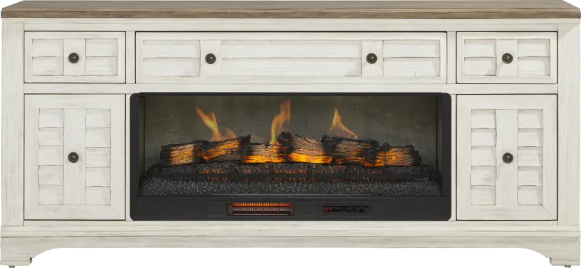 Edisto Bay White 78 in. Console with Electric Log Fireplace