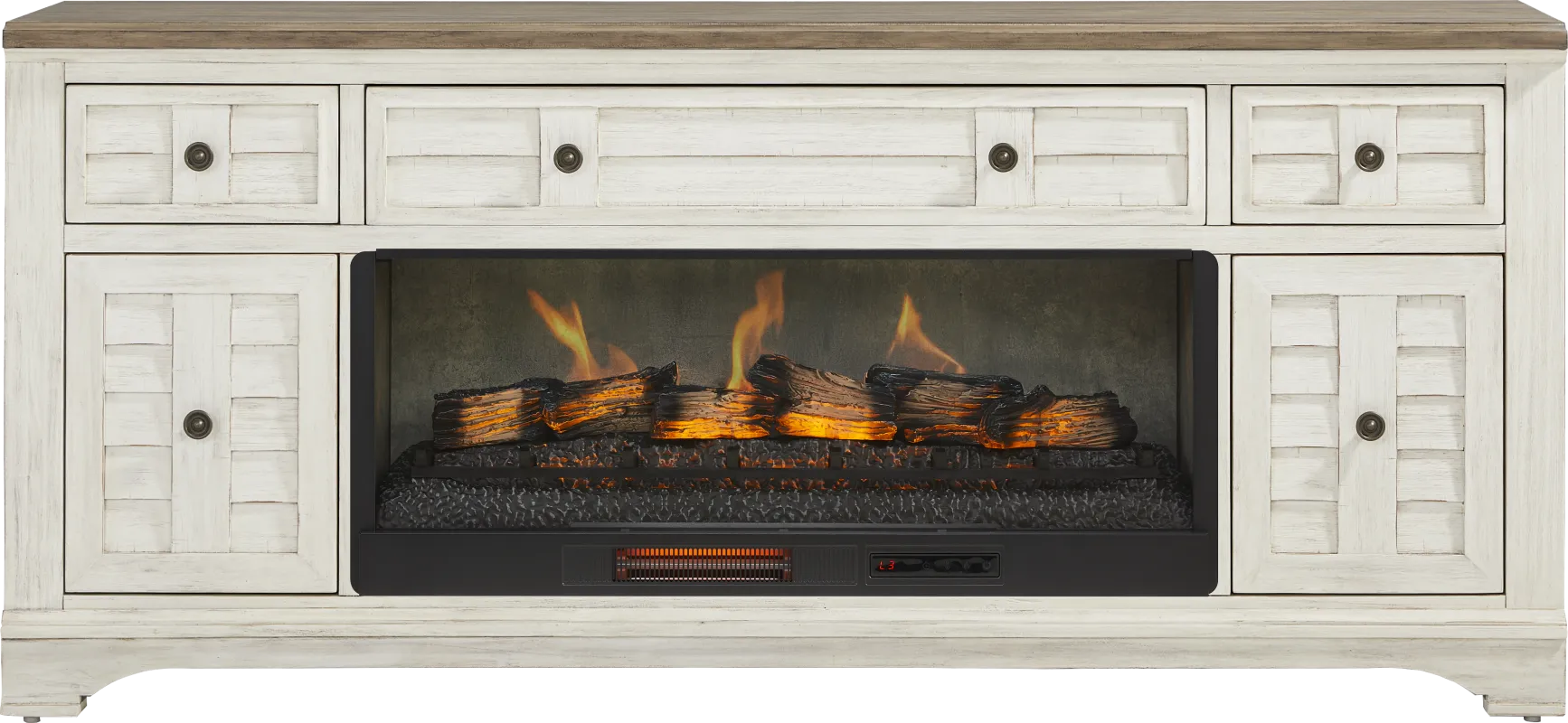 Edisto Bay White 78 in. Console with Electric Log Fireplace