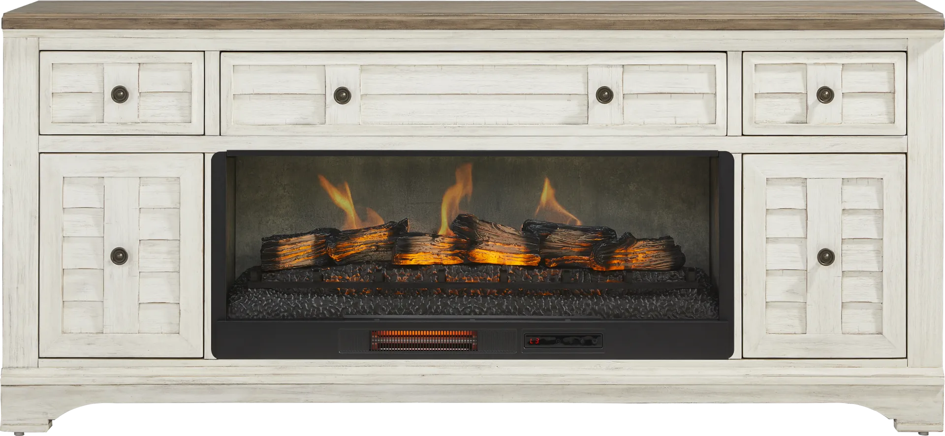 Edisto Bay White 78 in. Console with Electric Log Fireplace - Image 1