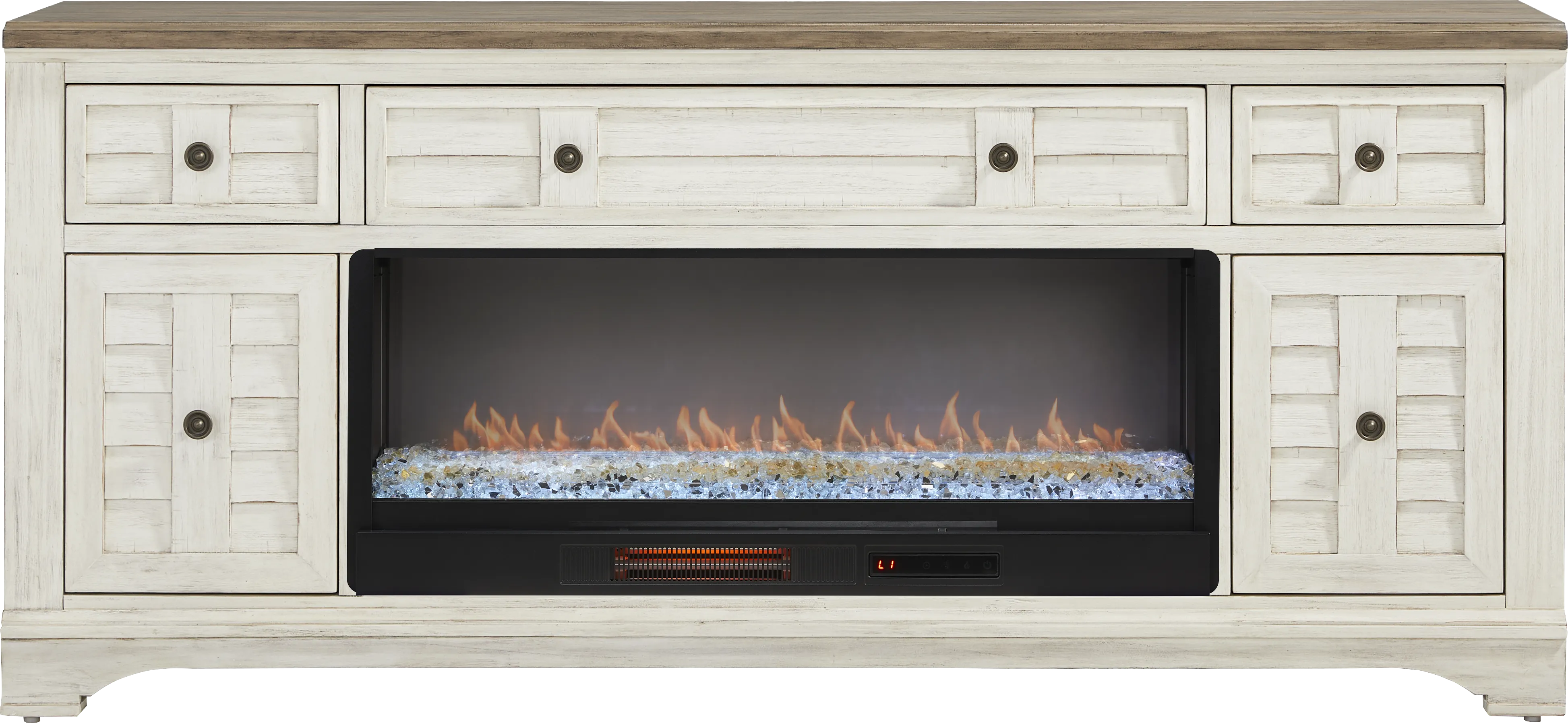 Edisto Bay White 78 in. Console with Electric Fireplace - Thumbnail - Image 1