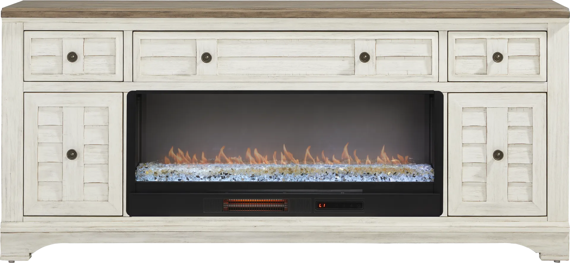 Edisto Bay White 78 in. Console with Electric Fireplace - Image 1