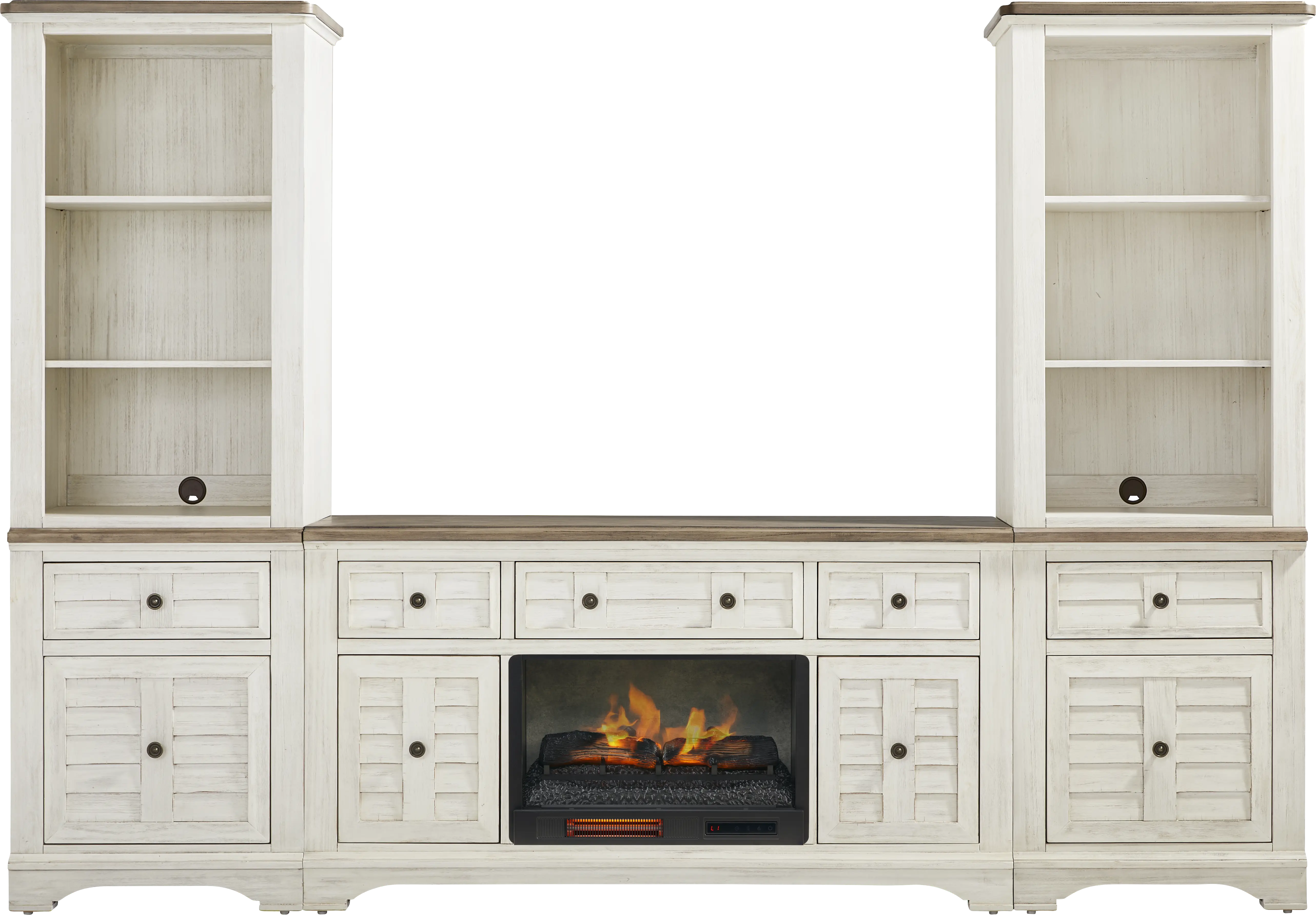 Edisto Bay White 3 Pc Wall Unit with 64 in. Console and Electric Log Fireplace - Thumbnail - Image 1