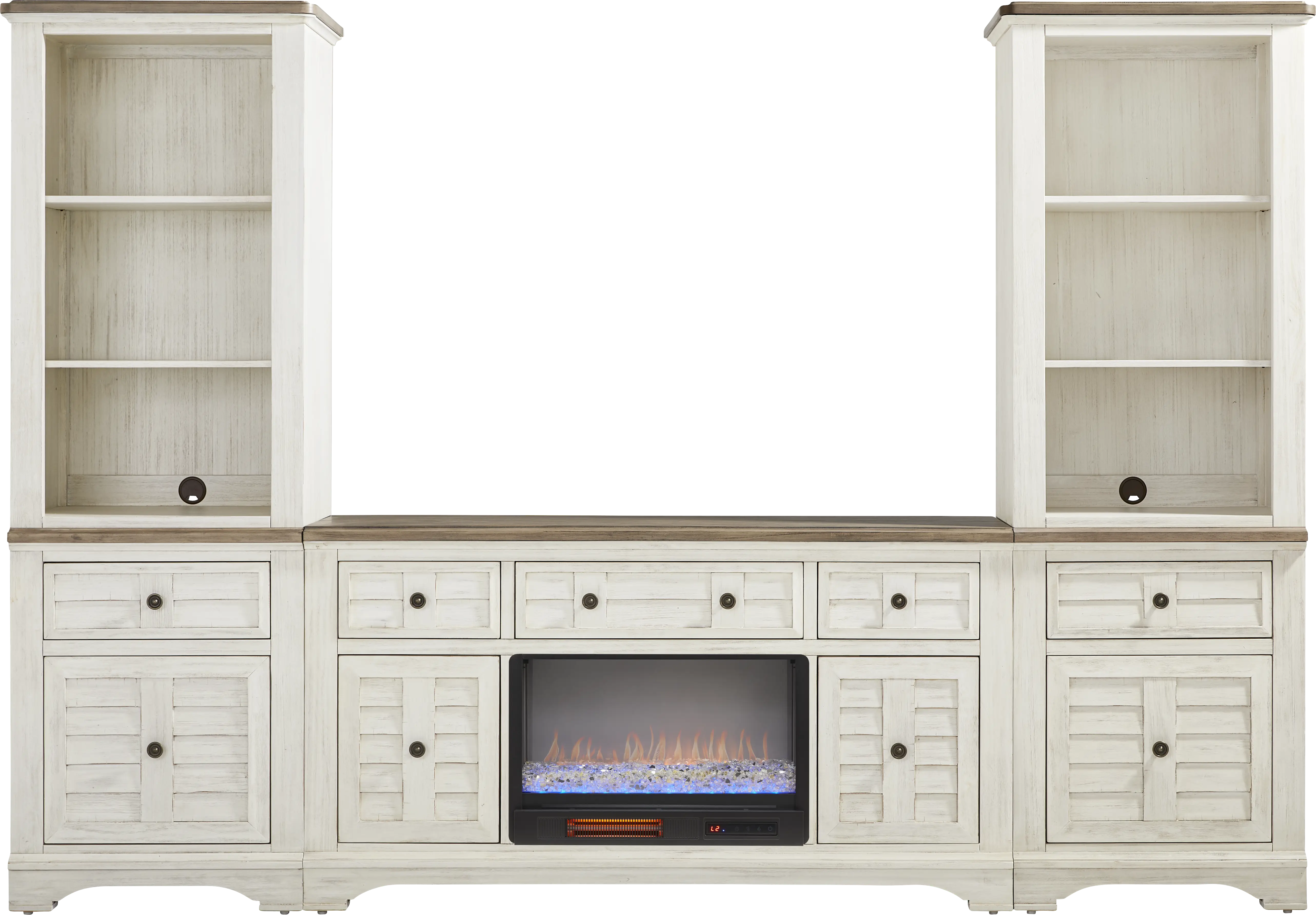 Edisto Bay White 3 Pc Wall Unit with 64 in. Console and Electric Fireplace - Thumbnail - Image 1