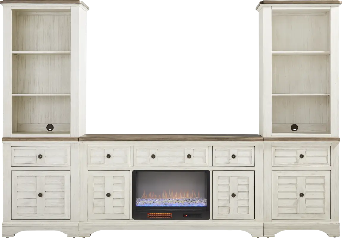 Edisto Bay White 3 Pc Wall Unit with 64 in. Console and Electric Fireplace