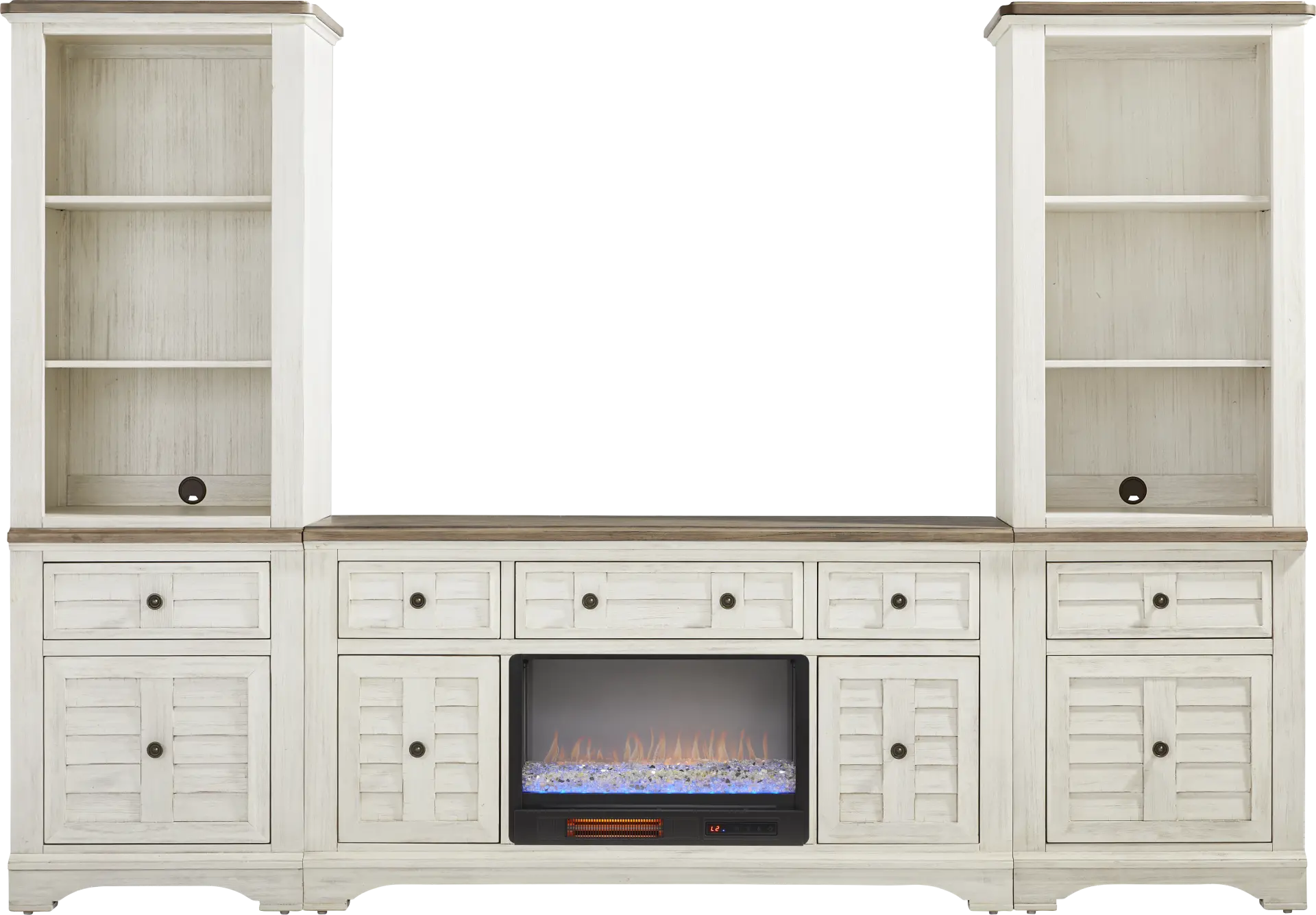 Edisto Bay White 3 Pc Wall Unit with 64 in. Console and Electric Fireplace