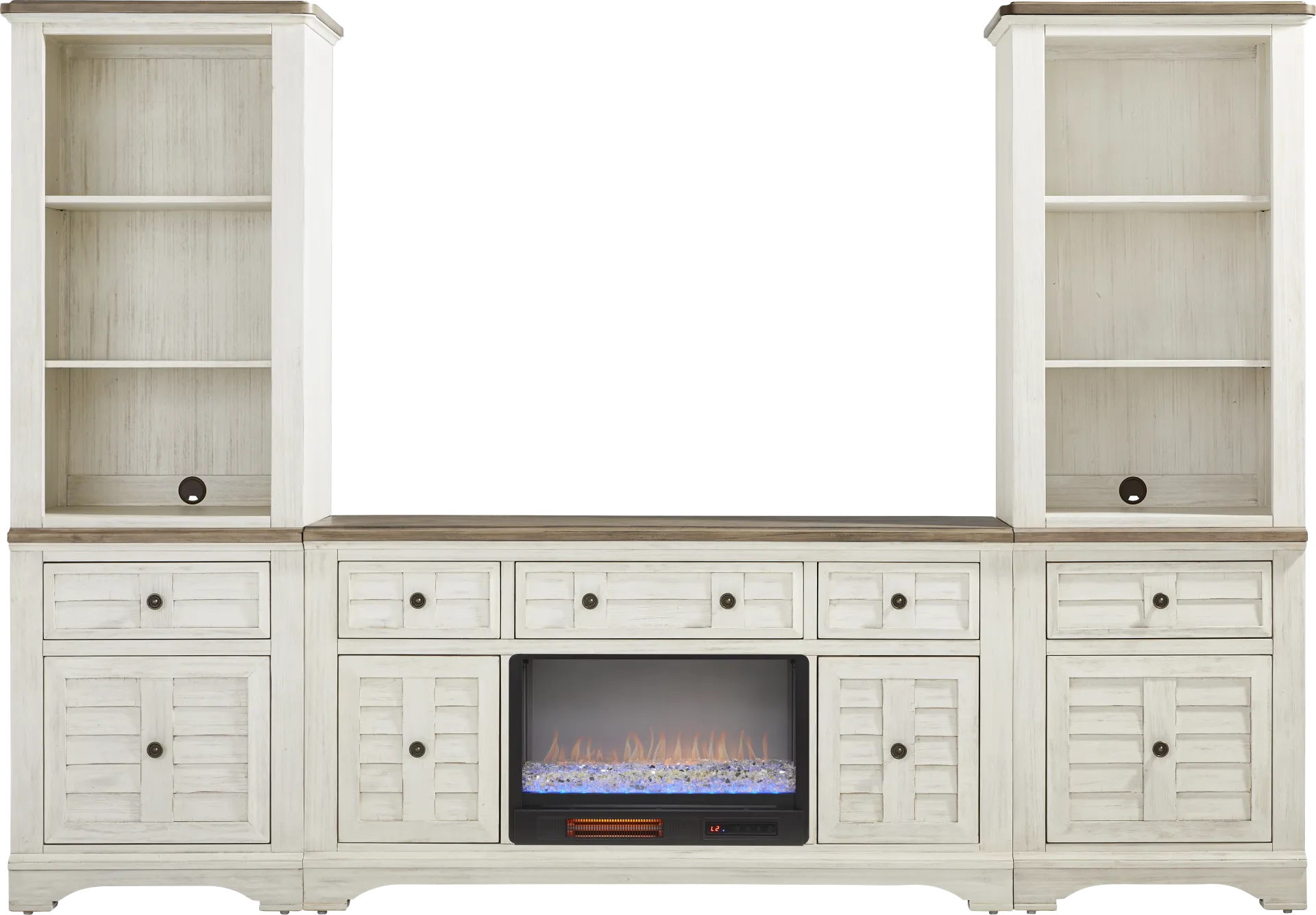 Edisto Bay White 3 Pc Wall Unit with 64 in. Console and Electric Fireplace - Image 1