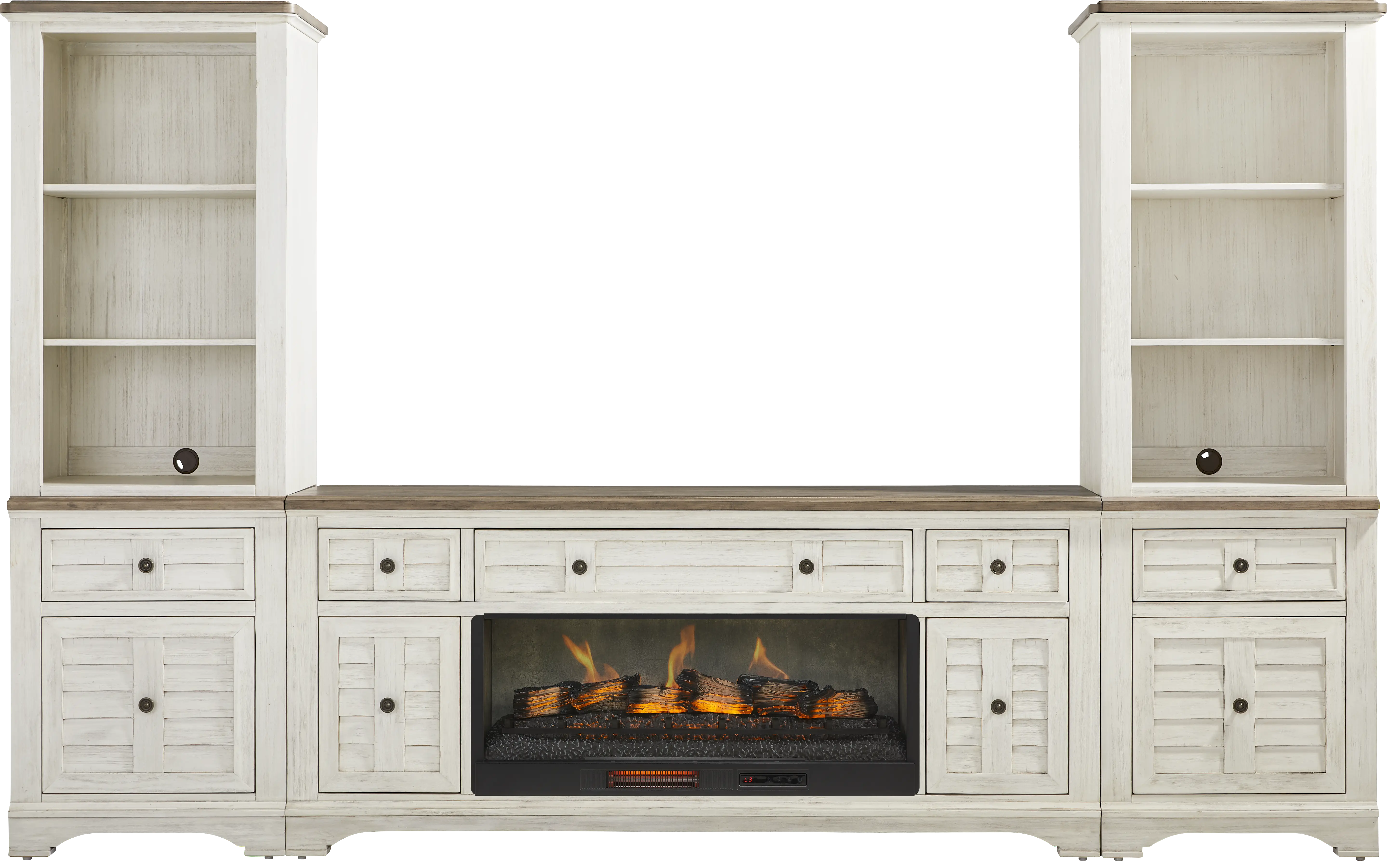 Edisto Bay White 3 Pc Wall Unit with 78 in. Console and Electric Log Fireplace - Thumbnail - Image 1