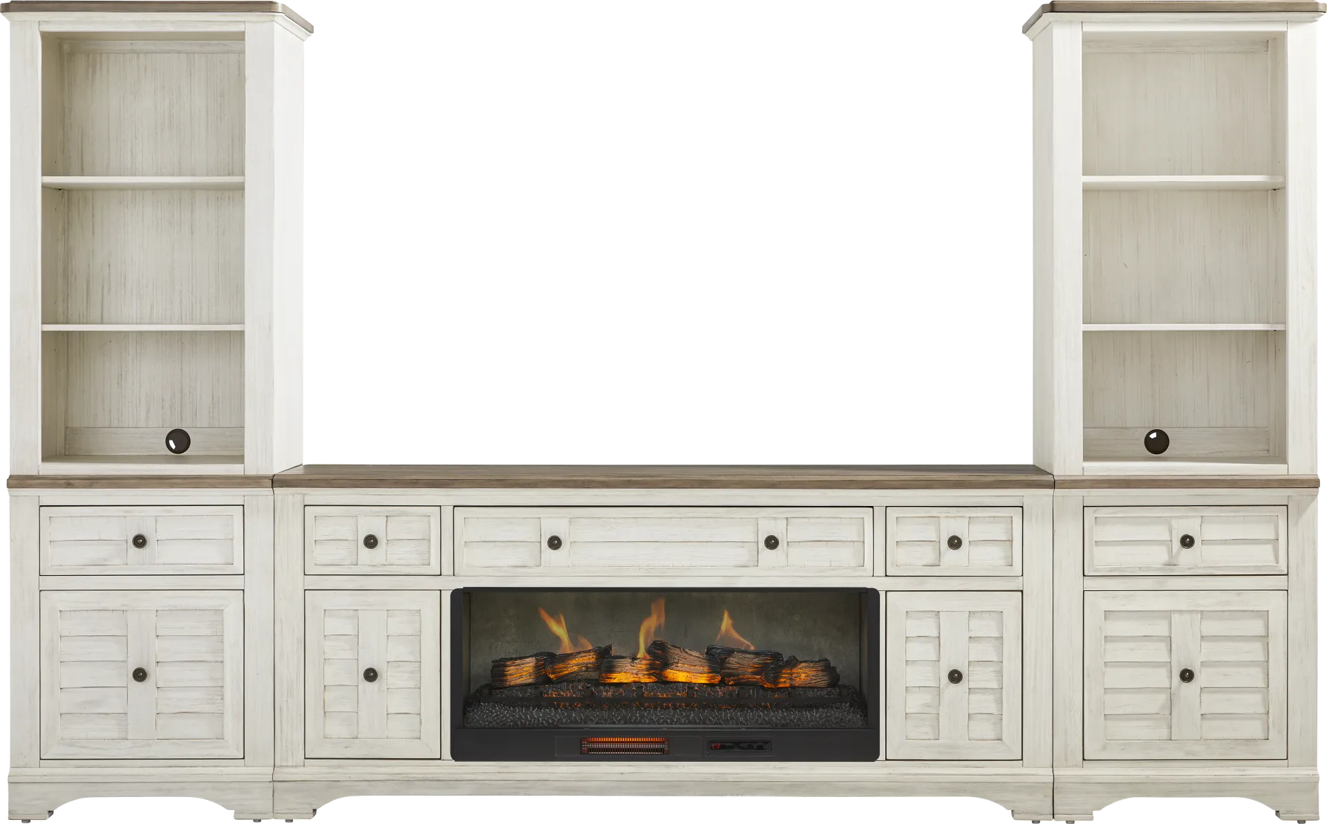Edisto Bay White 3 Pc Wall Unit with 78 in. Console and Electric Log Fireplace - Image 1