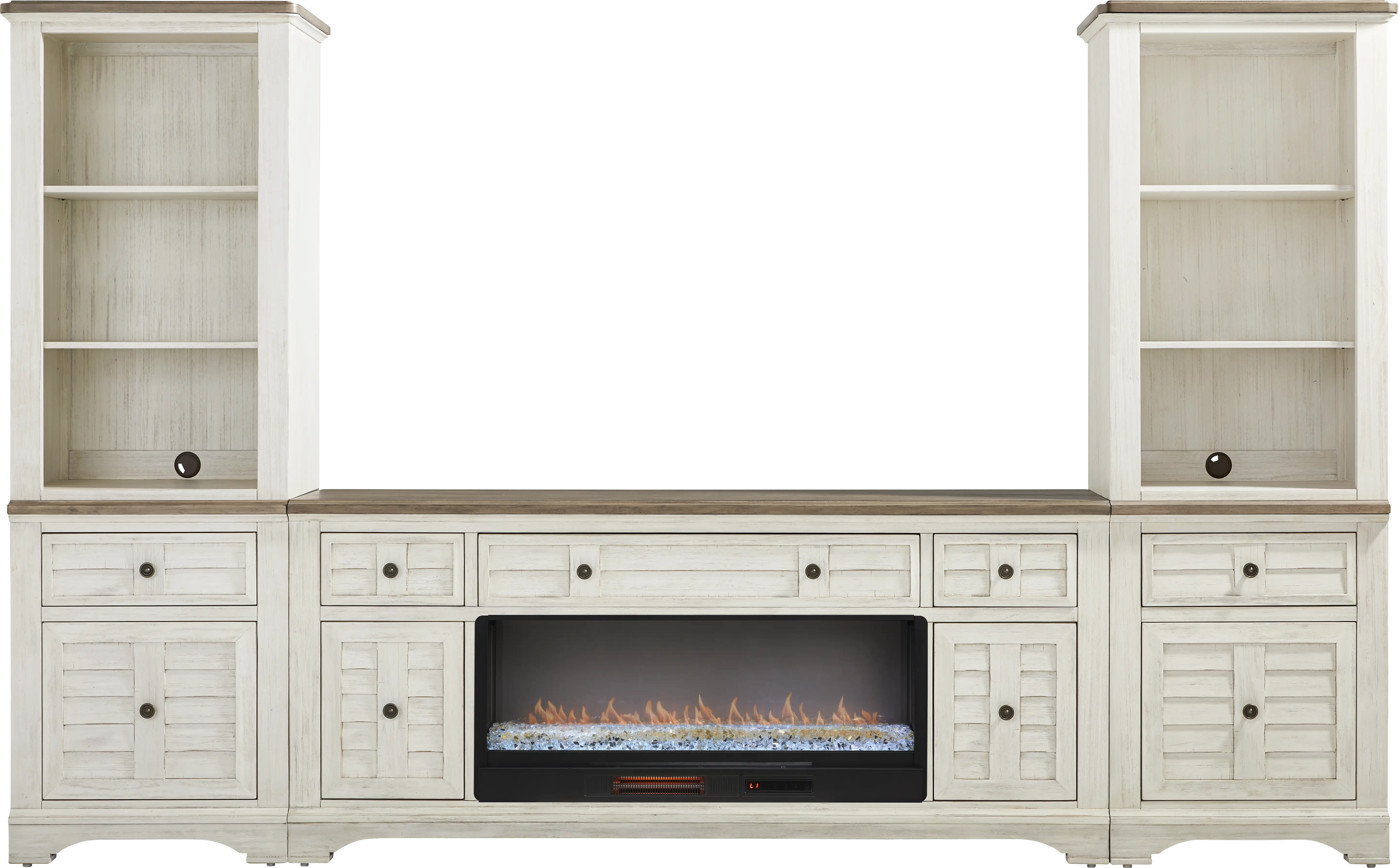 Edisto Bay White 3 Pc Wall Unit with 78 in. Console and Electric Fireplace - Thumbnail - Image 1