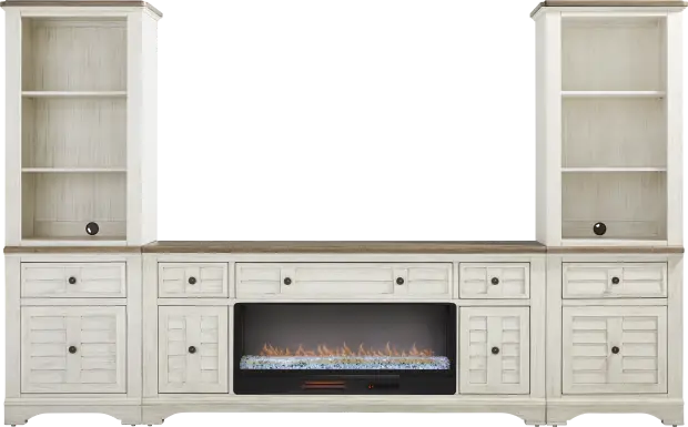 Edisto Bay White 3 Pc Wall Unit with 78 in. Console and Electric Fireplace