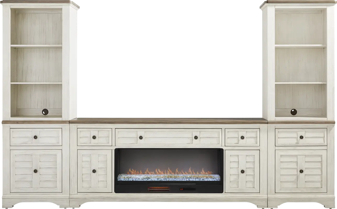 Edisto Bay White 3 Pc Wall Unit with 78 in. Console and Electric Fireplace