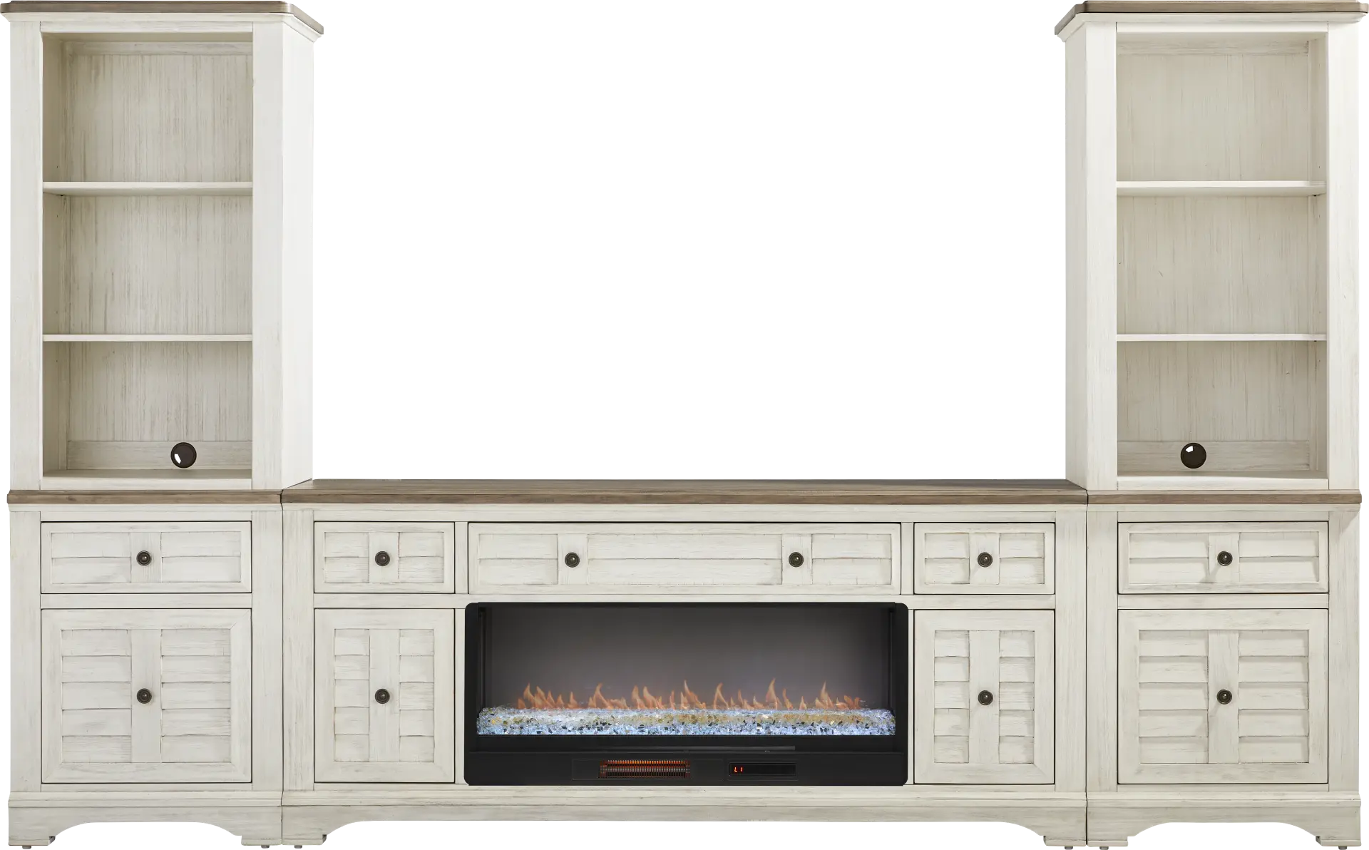 Edisto Bay White 3 Pc Wall Unit with 78 in. Console and Electric Fireplace