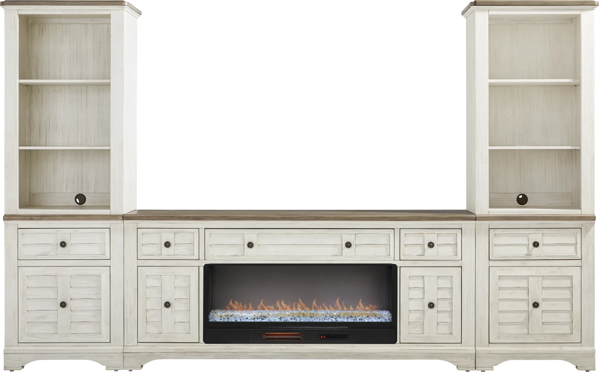 Edisto Bay White 3 Pc Wall Unit with 78 in. Console and Electric Fireplace - Image 1