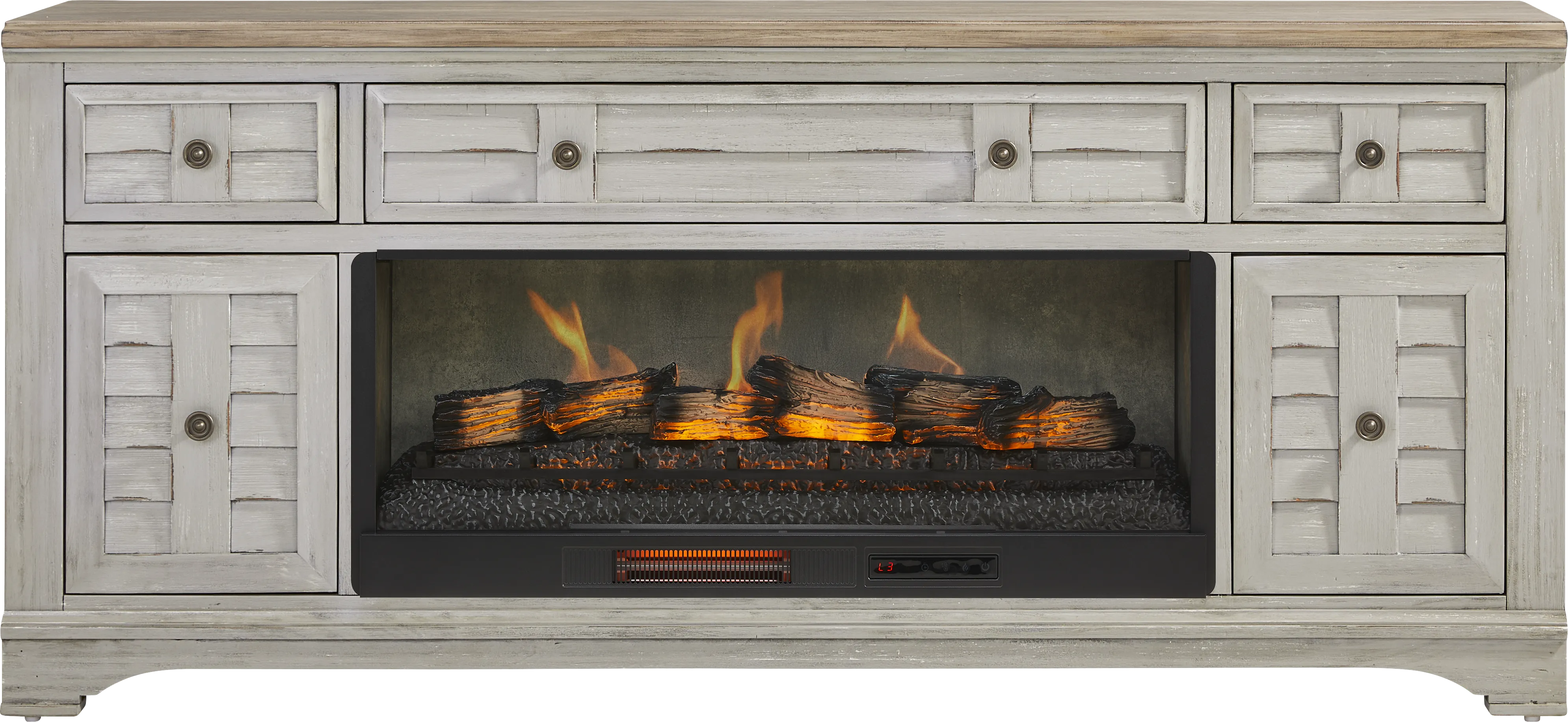 Edisto Bay Gray 78 in. Console with Electric Log Fireplace - Thumbnail - Image 1