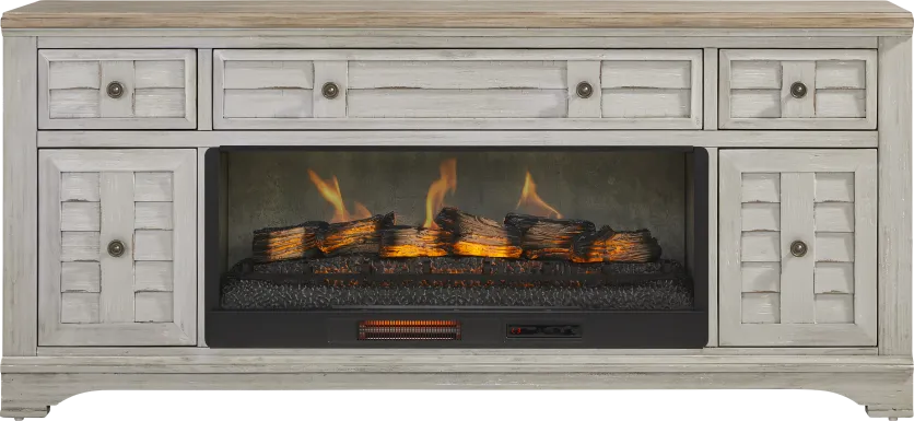 Edisto Bay Gray 78 in. Console with Electric Log Fireplace