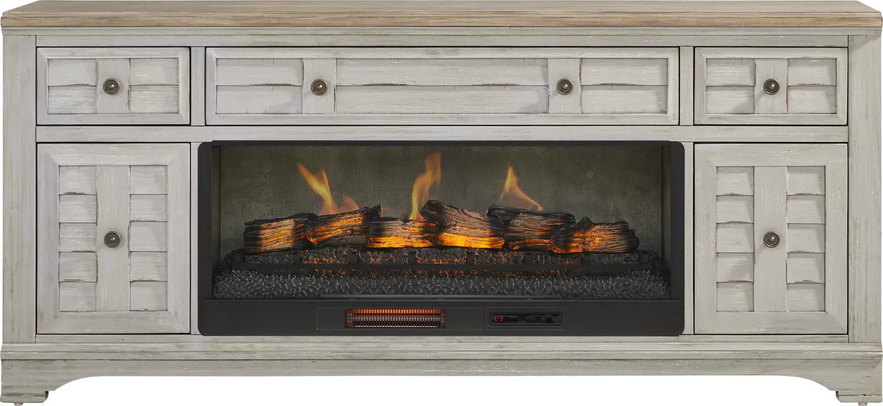 Edisto Bay Gray 78 in. Console with Electric Log Fireplace