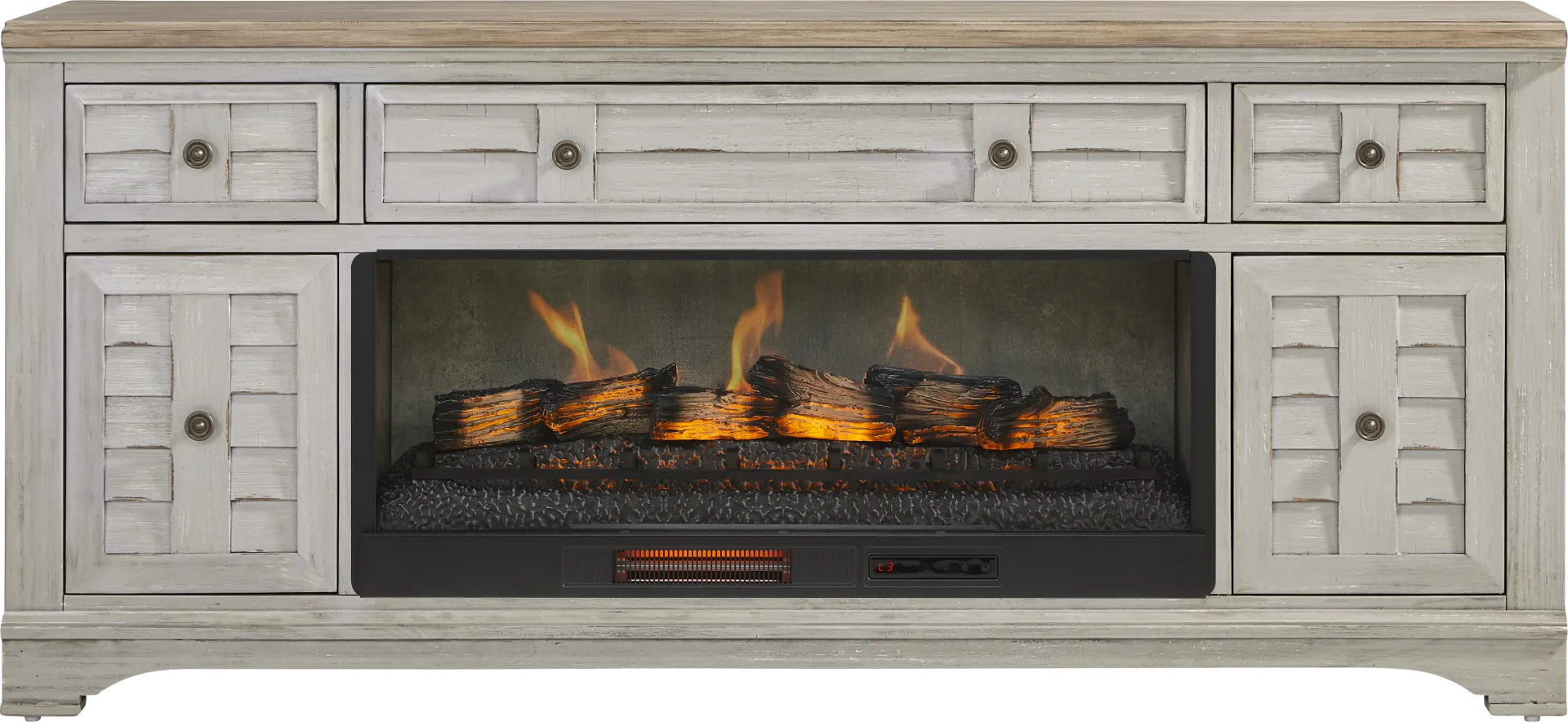 Edisto Bay Gray 78 in. Console with Electric Log Fireplace - Image 1