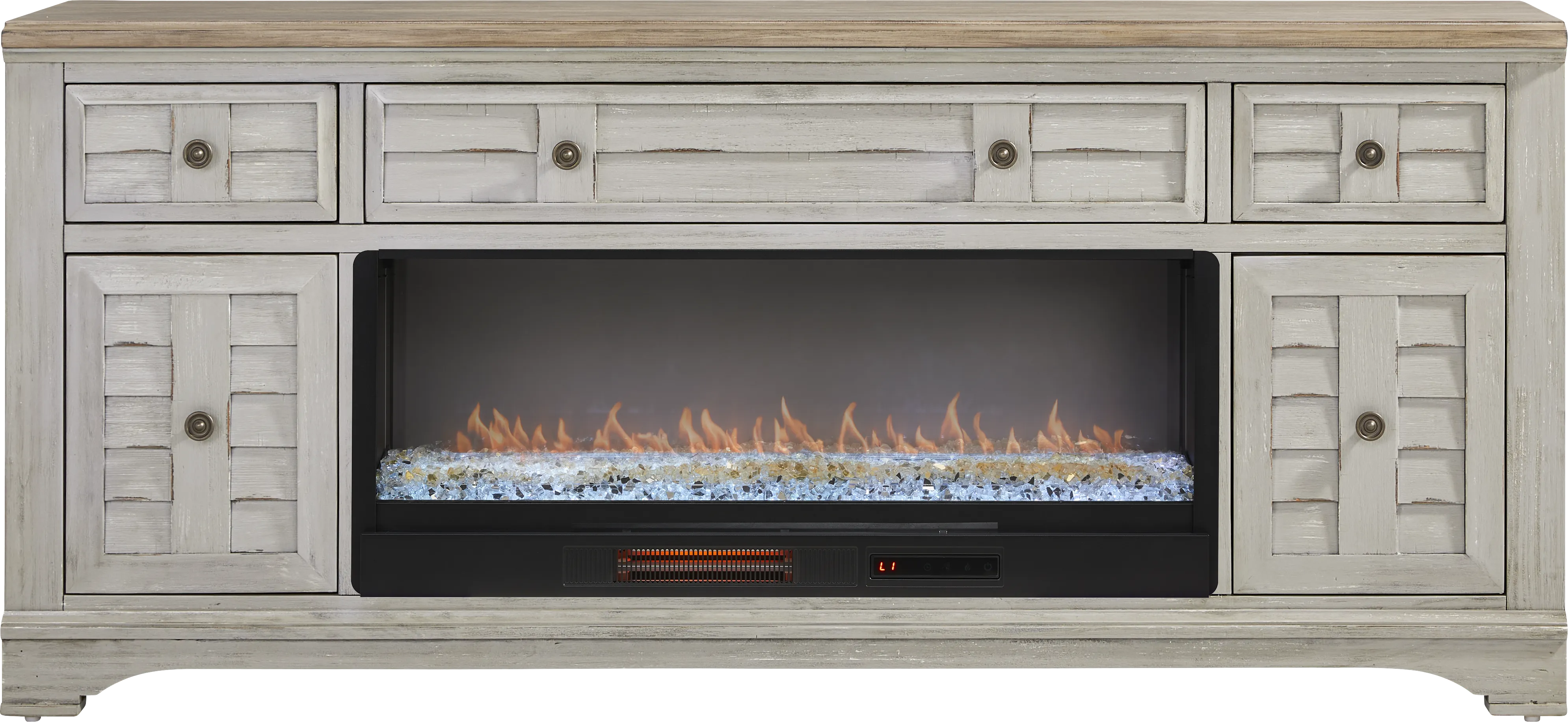 Edisto Bay Gray 78 in. Console with Electric Fireplace - Thumbnail - Image 1