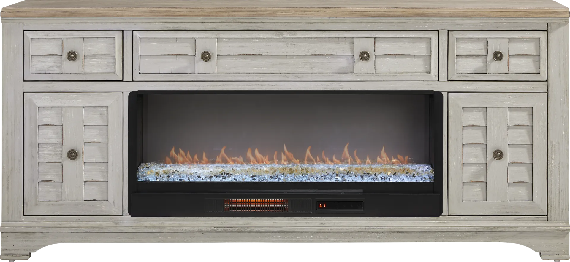 Edisto Bay Gray 78 in. Console with Electric Fireplace - Image 1