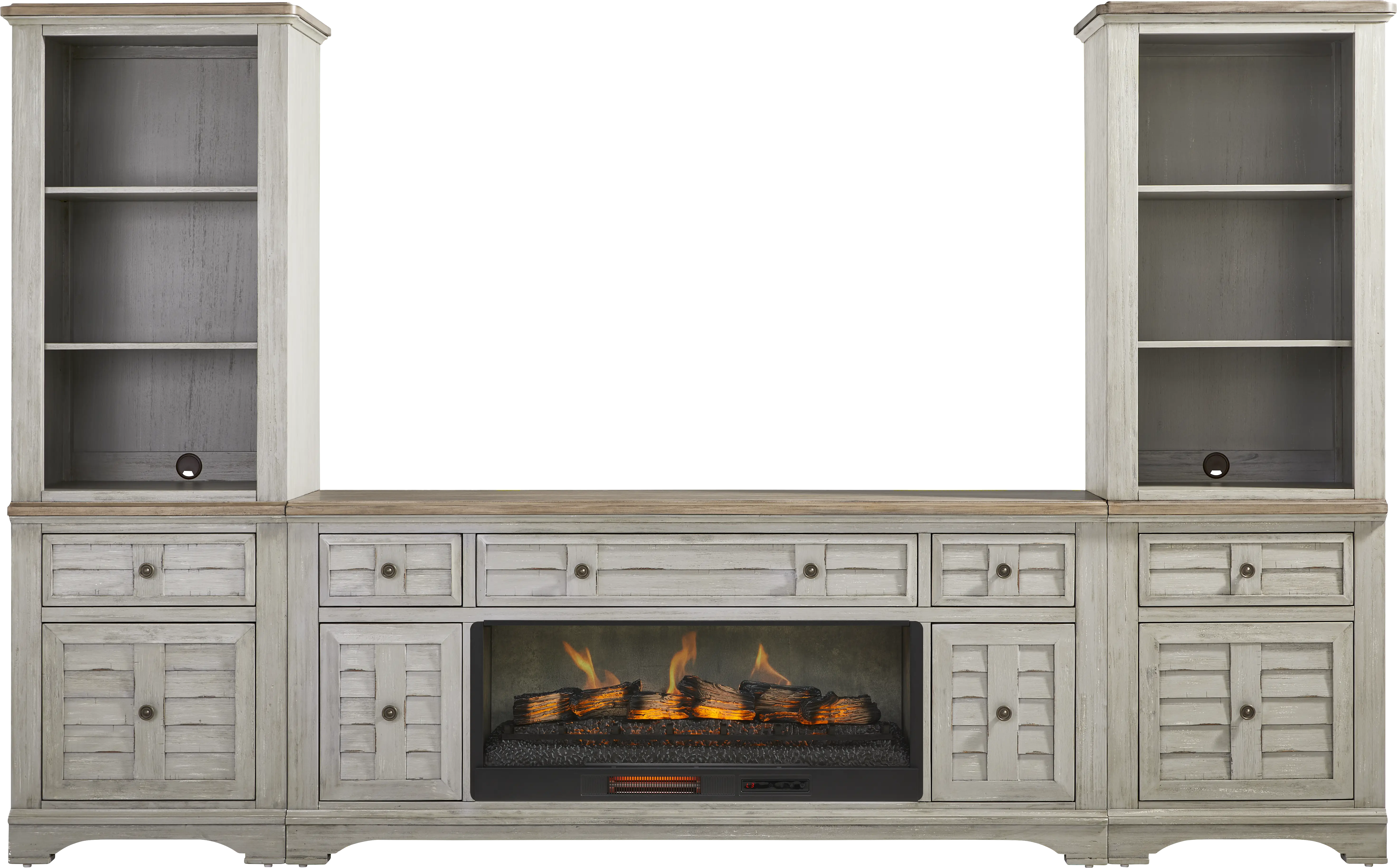 Edisto Bay Gray 3 Pc Wall Unit with 78 in. Console and Electric Log Fireplace - Thumbnail - Image 1