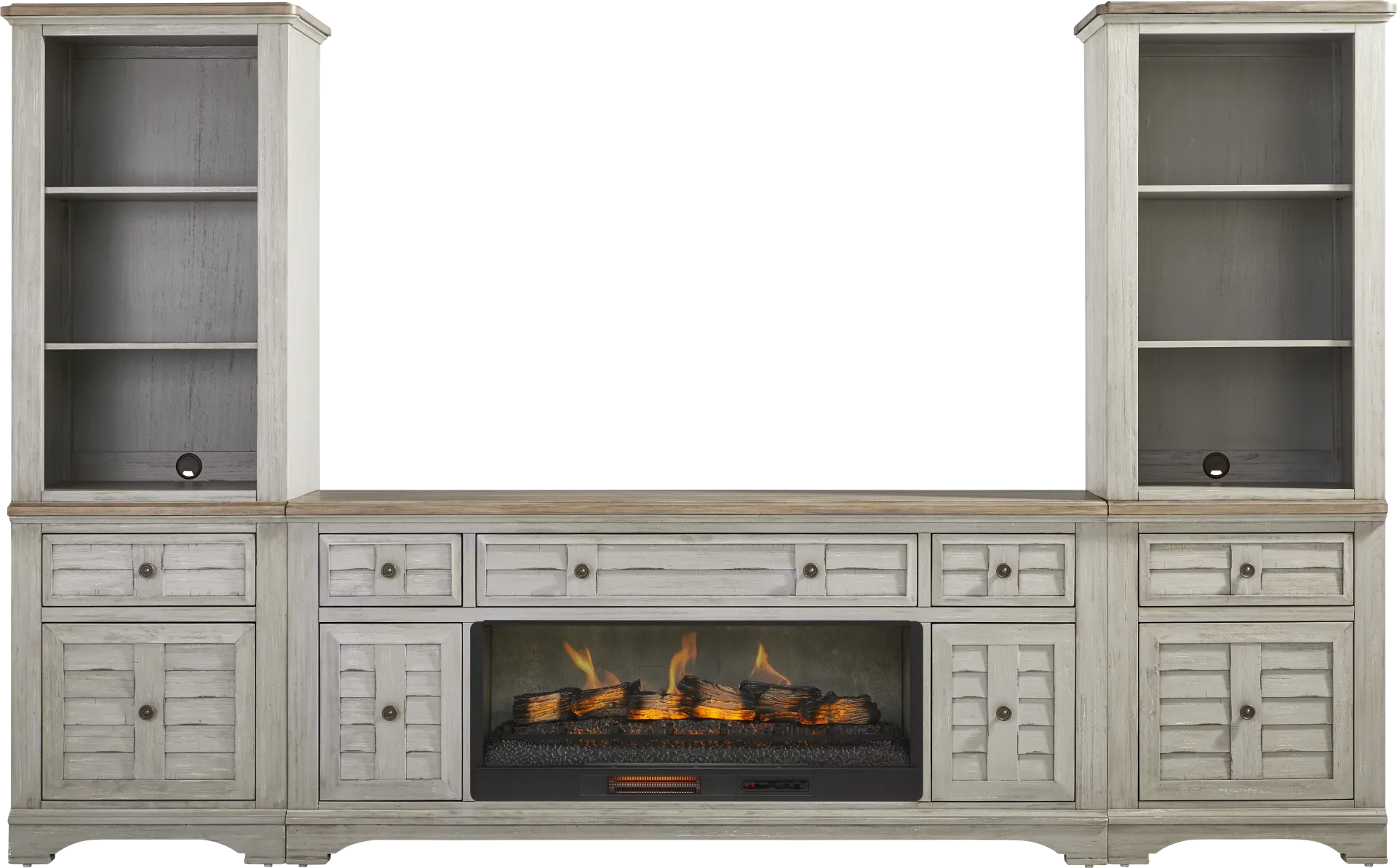 Edisto Bay Gray 3 Pc Wall Unit with 78 in. Console and Electric Log Fireplace - Image 1