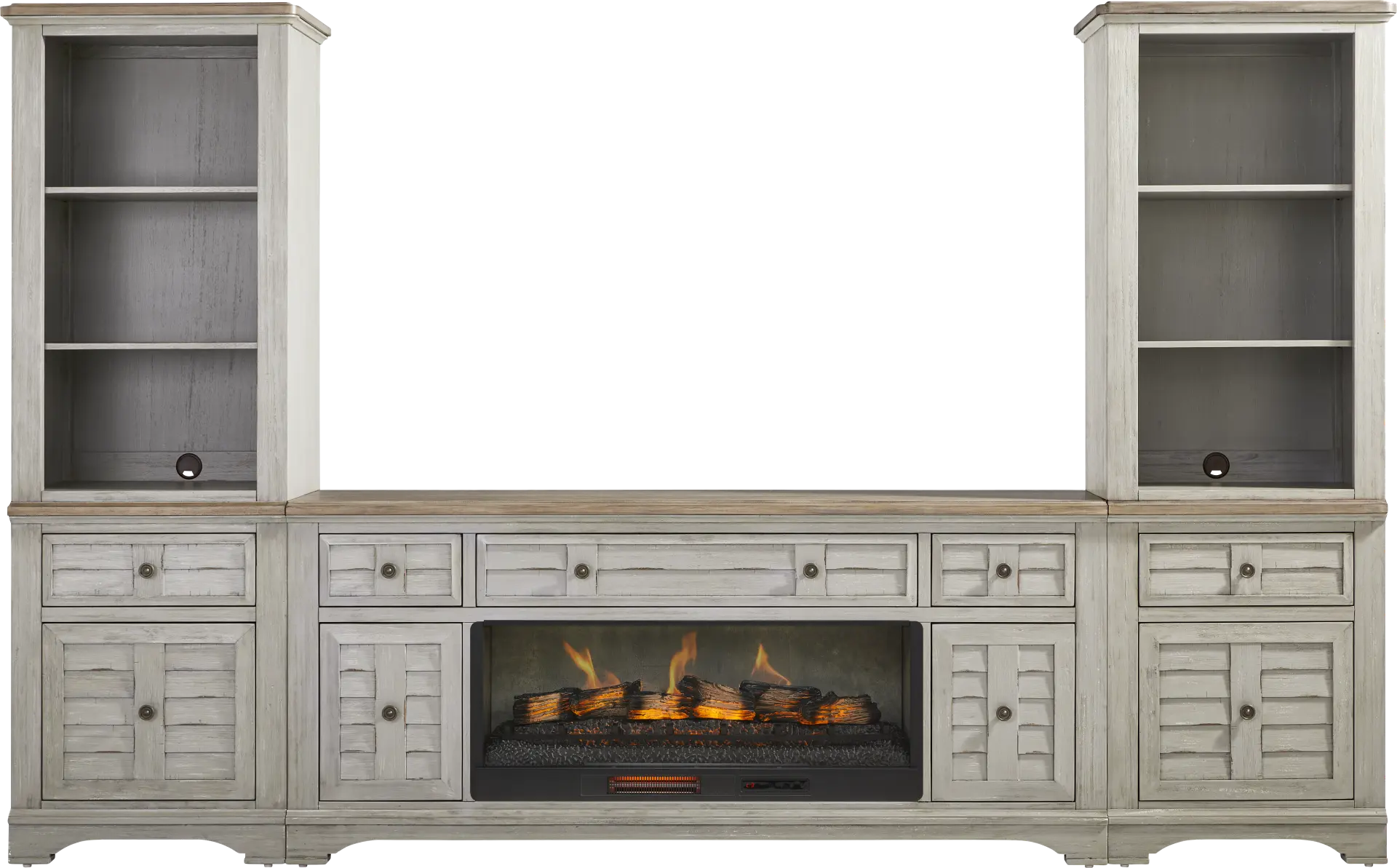 Edisto Bay Gray 3 Pc Wall Unit with 78 in. Console and Electric Log Fireplace