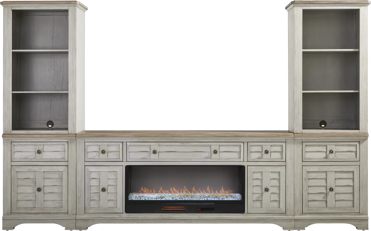 Edisto Bay Gray 3 Pc Wall Unit with 78 in. Console and Electric Fireplace