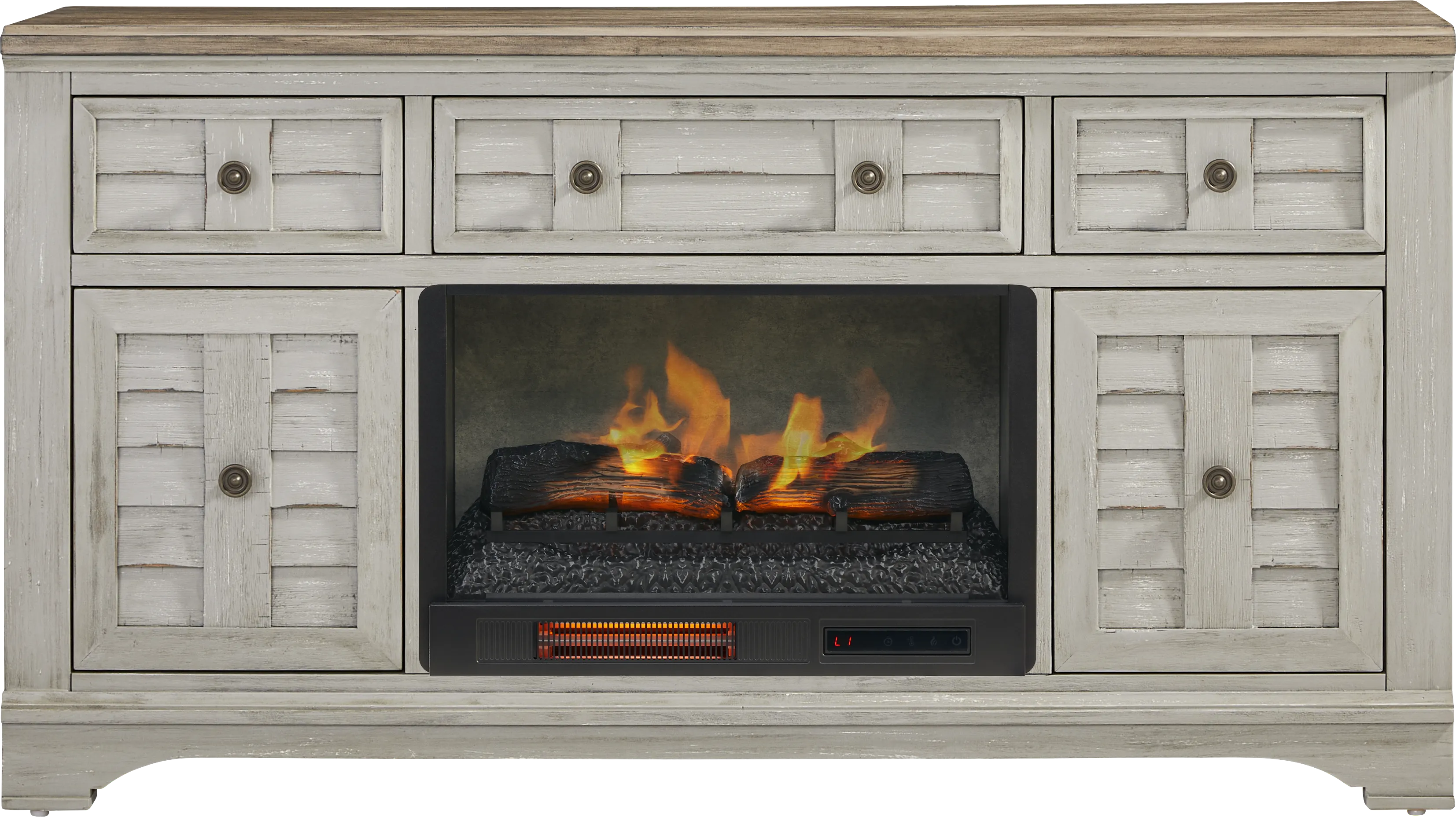 Edisto Bay Gray 64 in. Console with Electric Log Fireplace - Thumbnail - Image 1