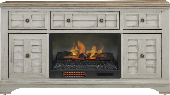 Edisto Bay Gray 64 in. Console with Electric Log Fireplace