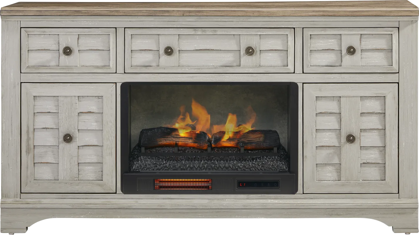 Edisto Bay Gray 64 in. Console with Electric Log Fireplace