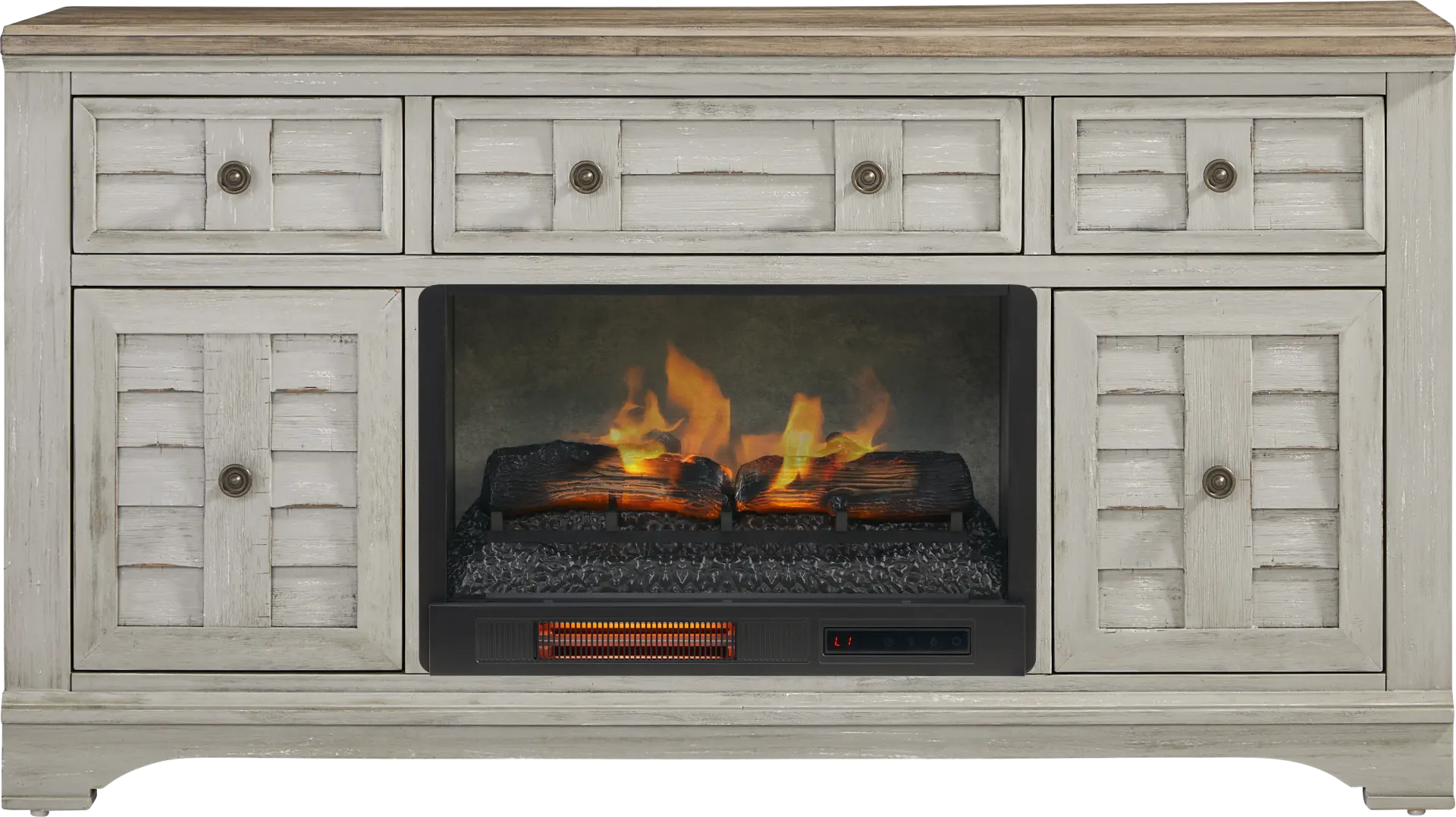Edisto Bay Gray 64 in. Console with Electric Log Fireplace