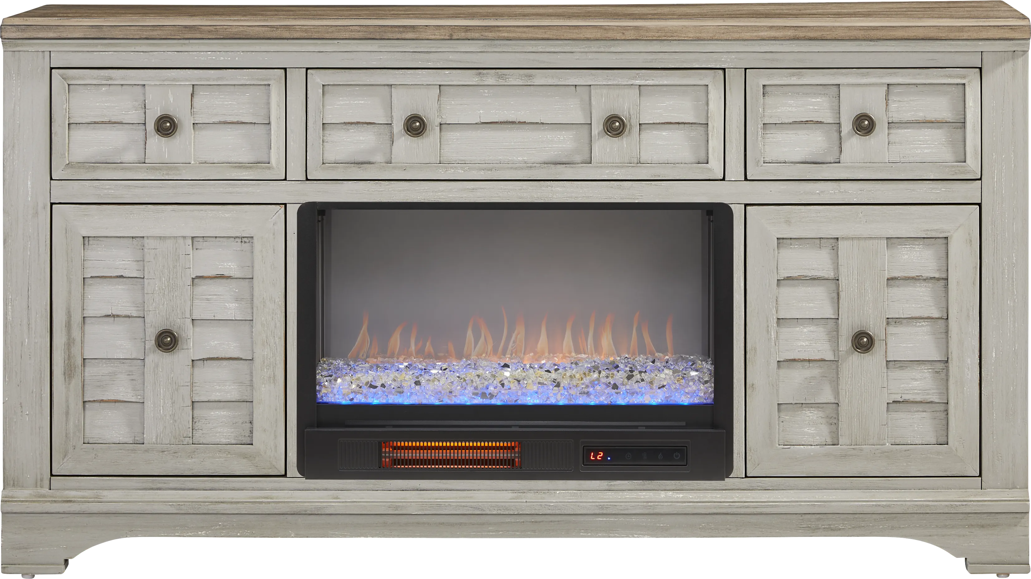 Edisto Bay Gray 64 in. Console with Electric Fireplace - Thumbnail - Image 1
