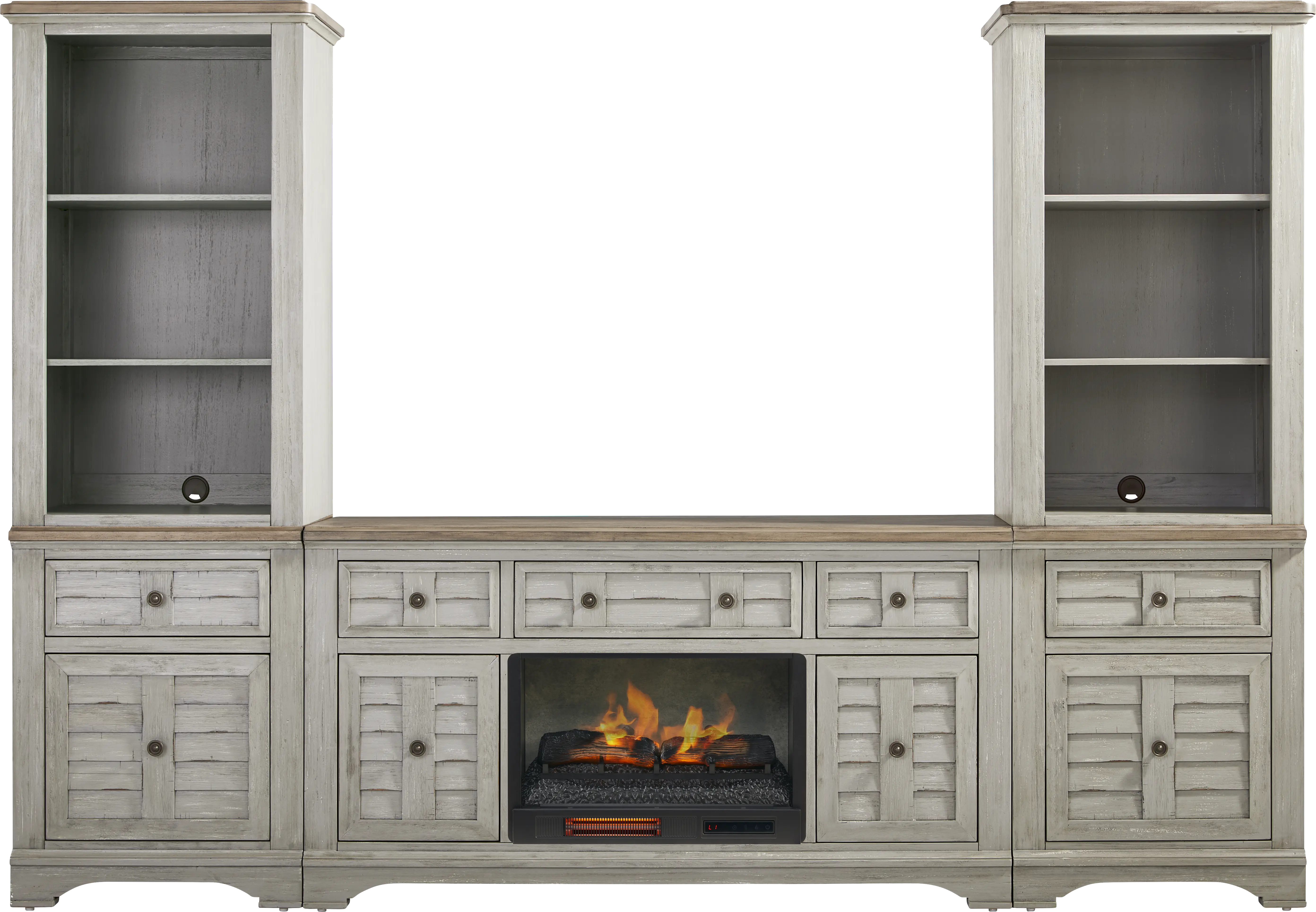 Edisto Bay Gray 3 Pc Wall Unit with 64 in. Console and Electric Log Fireplace - Thumbnail - Image 1