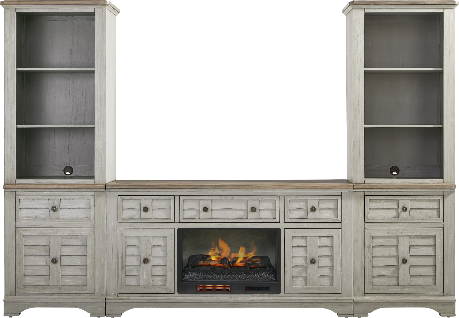 Edisto Bay Gray 3 Pc Wall Unit with 64 in. Console and Electric Log Fireplace - Image 1