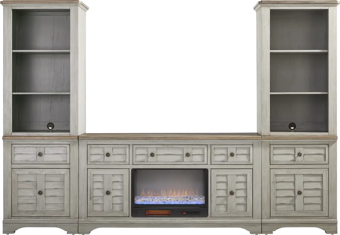 Edisto Bay Gray 3 Pc Wall Unit with 64 in. Console and Electric Fireplace
