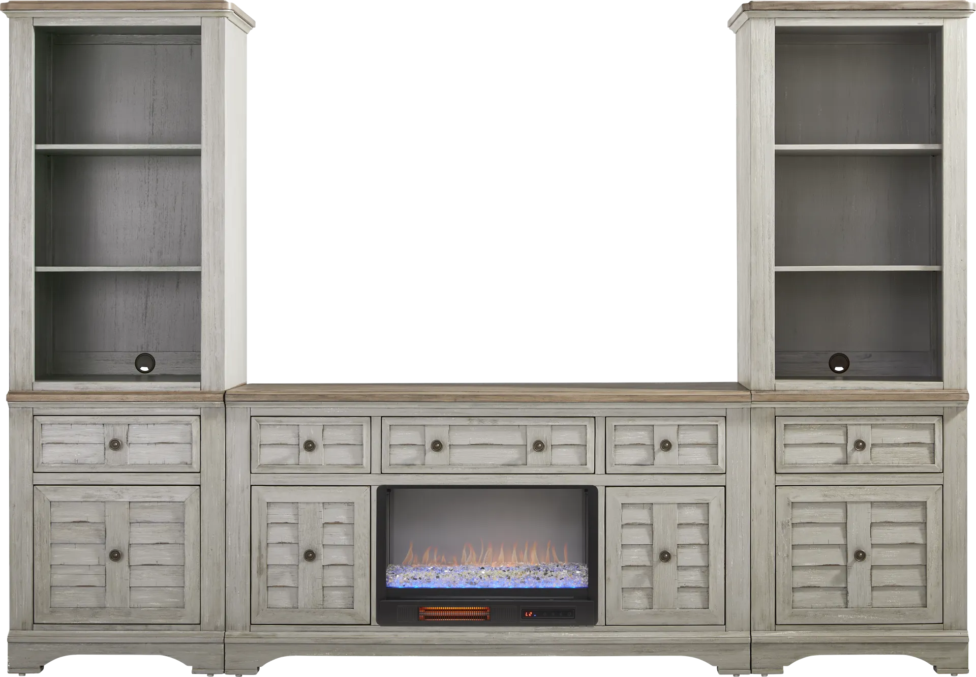 Edisto Bay Gray 3 Pc Wall Unit with 64 in. Console and Electric Fireplace - Image 1