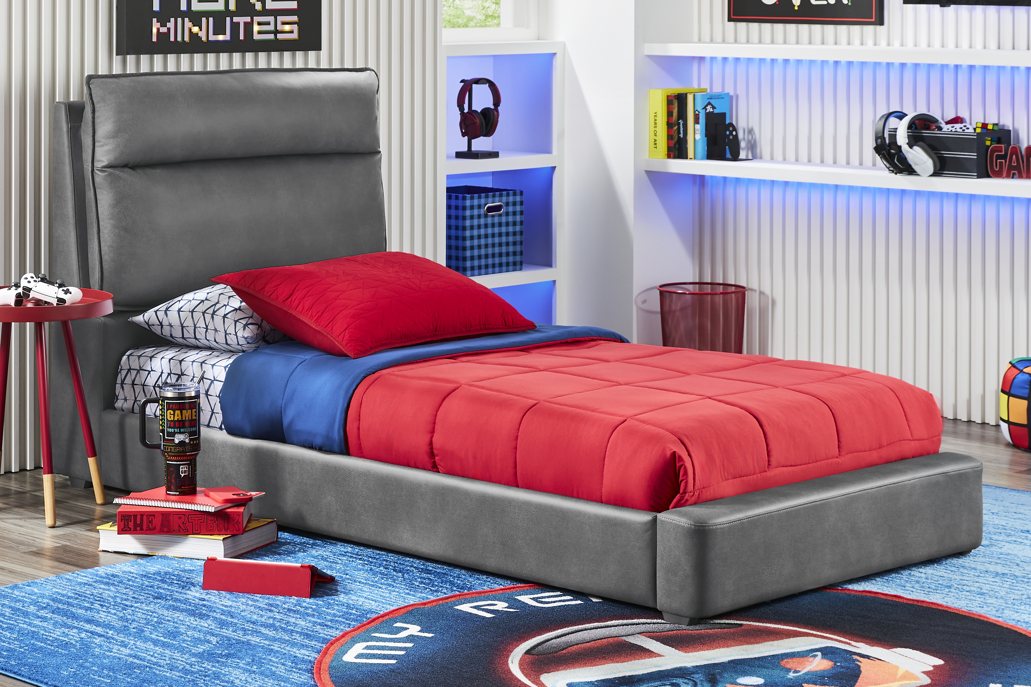 Kids Cloud9 Charcoal Twin Upholstered Bed - Thumbnail - Image 2