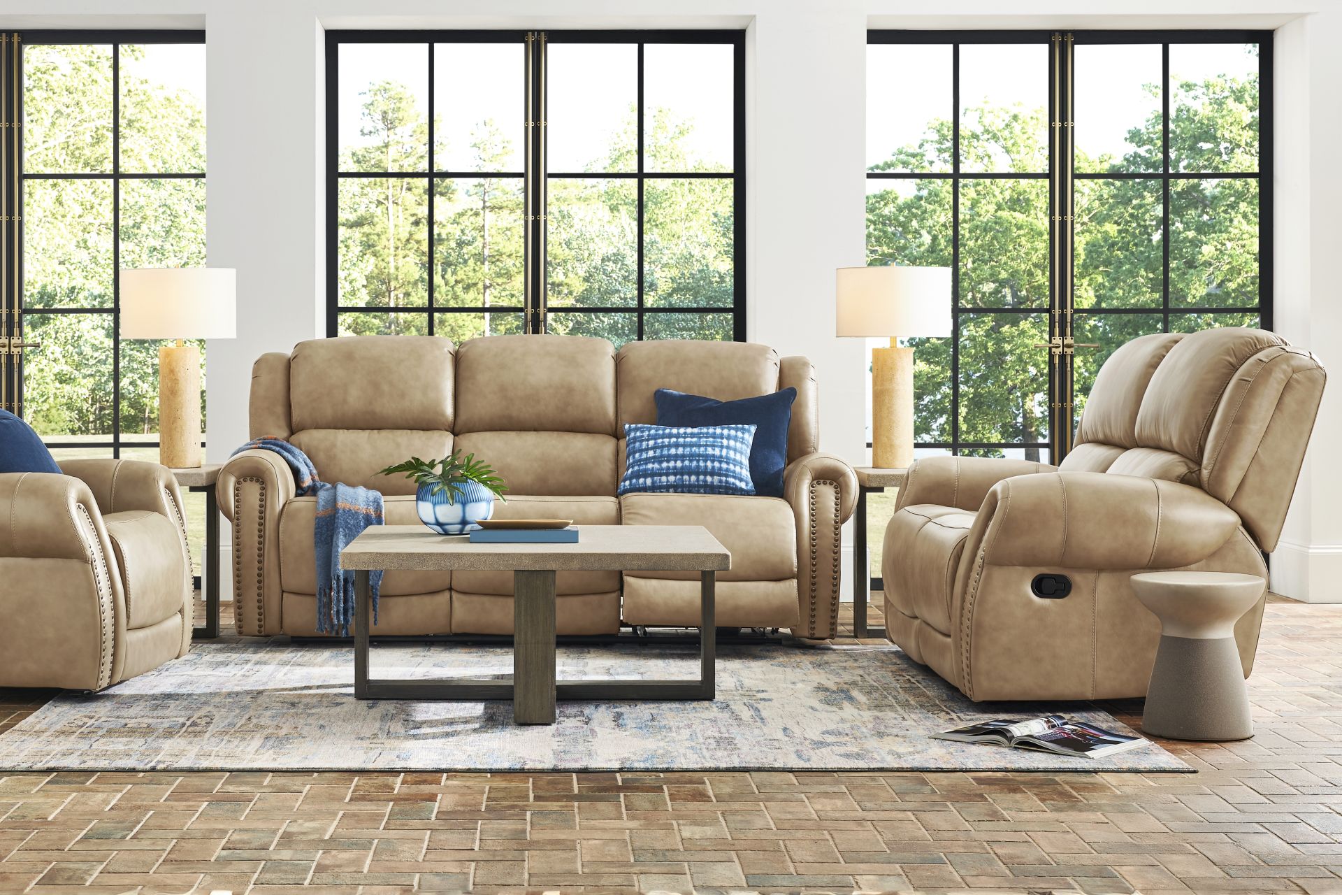 Churchill Taupe 5 Pc Leather Living Room with Dual Power Reclining Sofa - Image 1