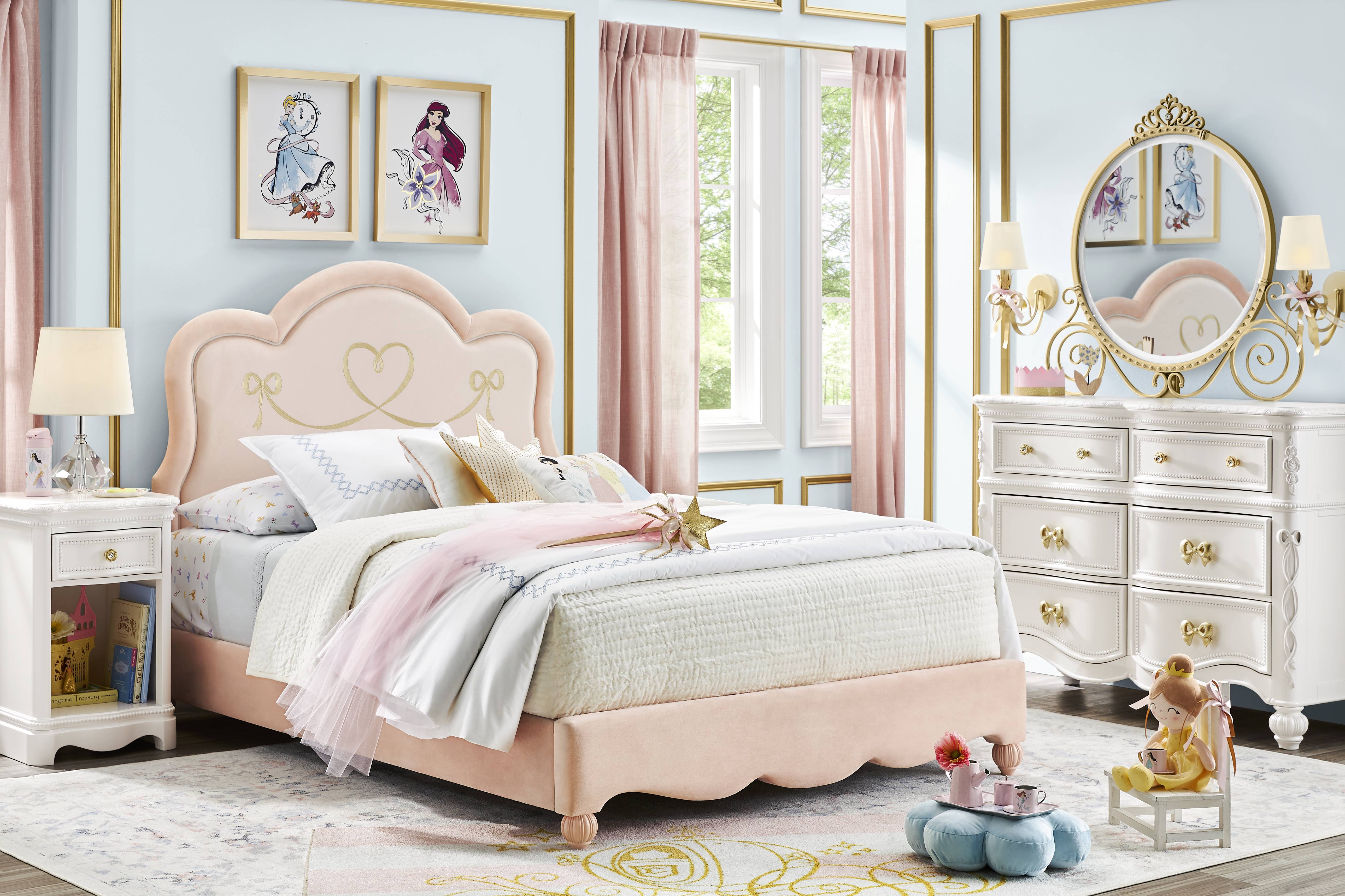 Disney Princess Sparkle White Bedroom with Pink Twin Upholstered Bed - Thumbnail - Image 1