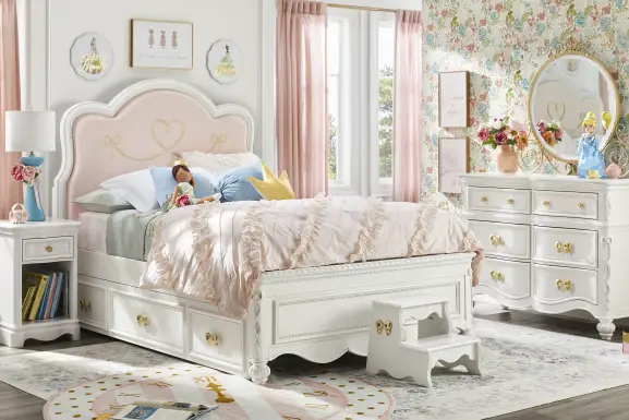Disney Princess Sparkle White Full Upholstered Panel Bedroom