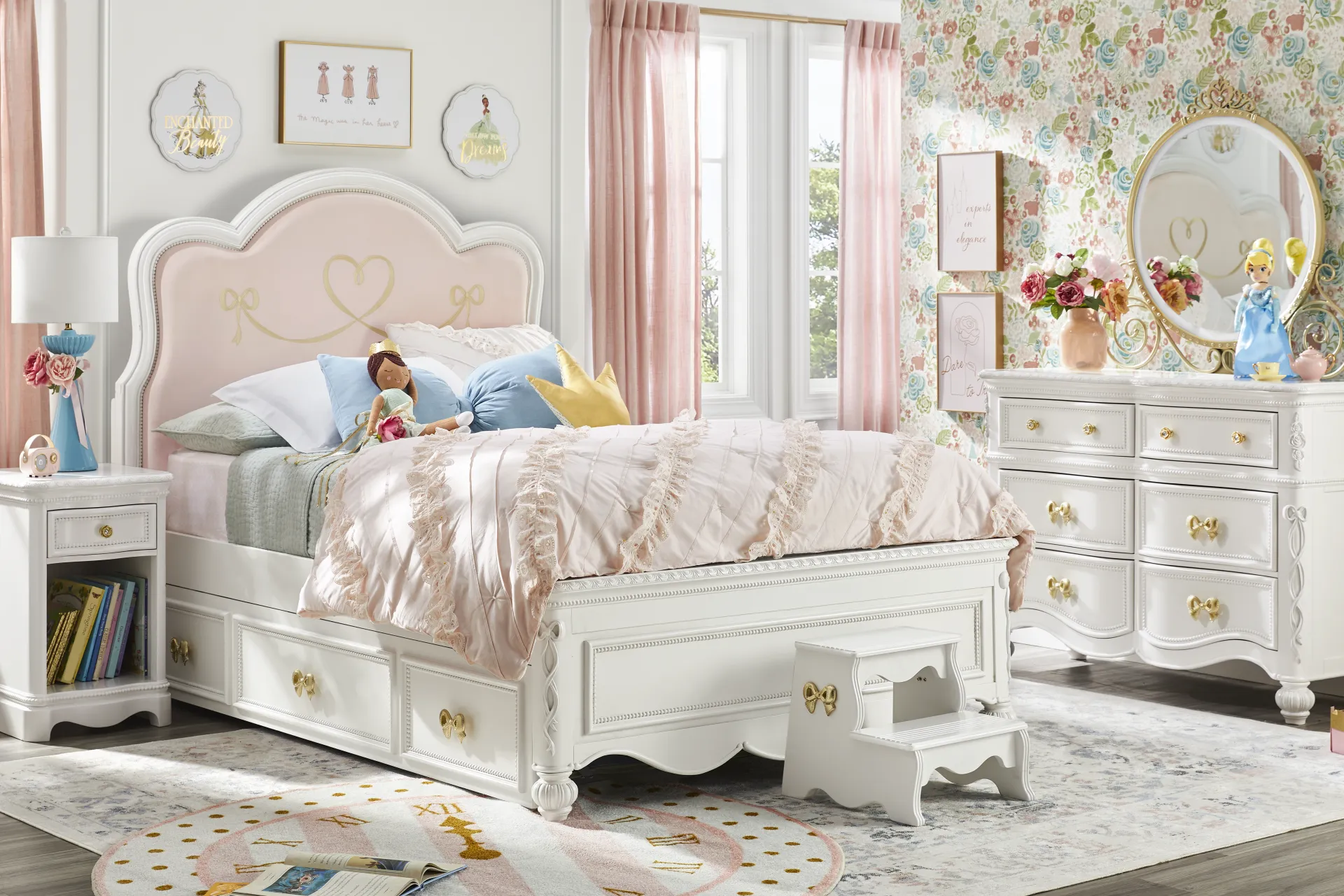Disney Princess Sparkle White Full Upholstered Panel Bed - Image 1
