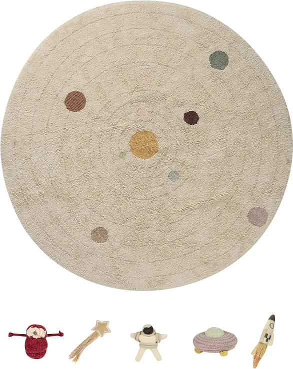 Kids Beige Solar System 5' Round Rug - Thumbnail - Image 1